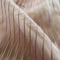 Premium Light Pink Gold Stripes Organza Zari Fabric