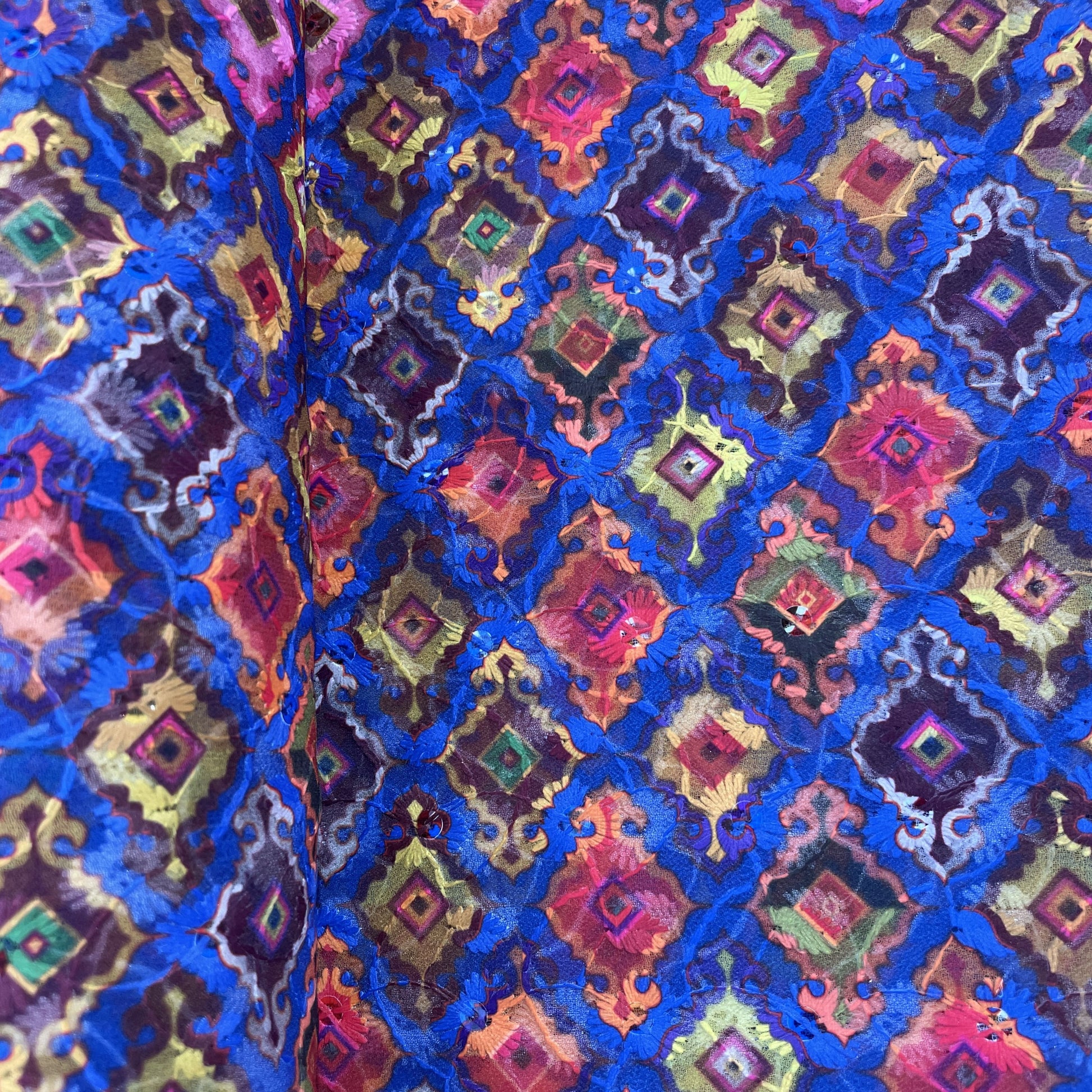 Dark Blue Handblock Print Georgette Fabric 7549