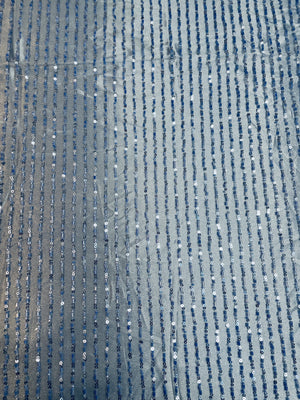 Premium Blue Stripes Sequins CutDana Embroidery Net Fabric