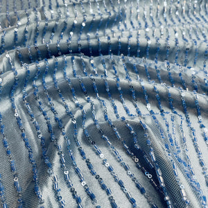Premium Blue Stripes Sequins CutDana Embroidery Net Fabric