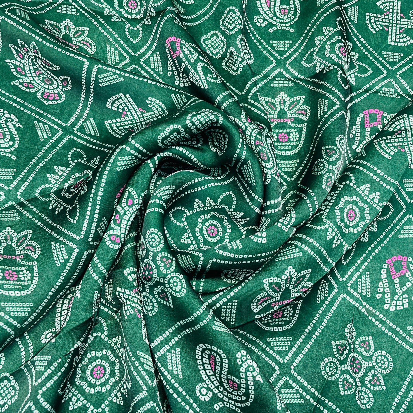 Green Traditional Print Georgette Satin Fabric - TradeUNO