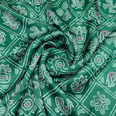 Green Traditional Print Georgette Satin Fabric - TradeUNO