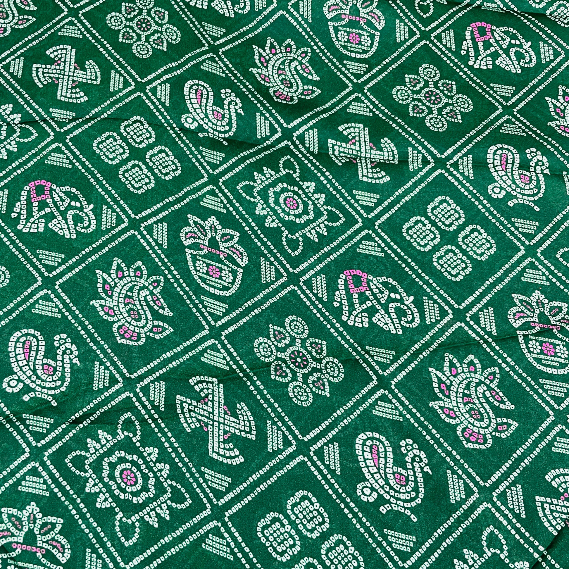 Green Traditional Print Georgette Satin Fabric - TradeUNO