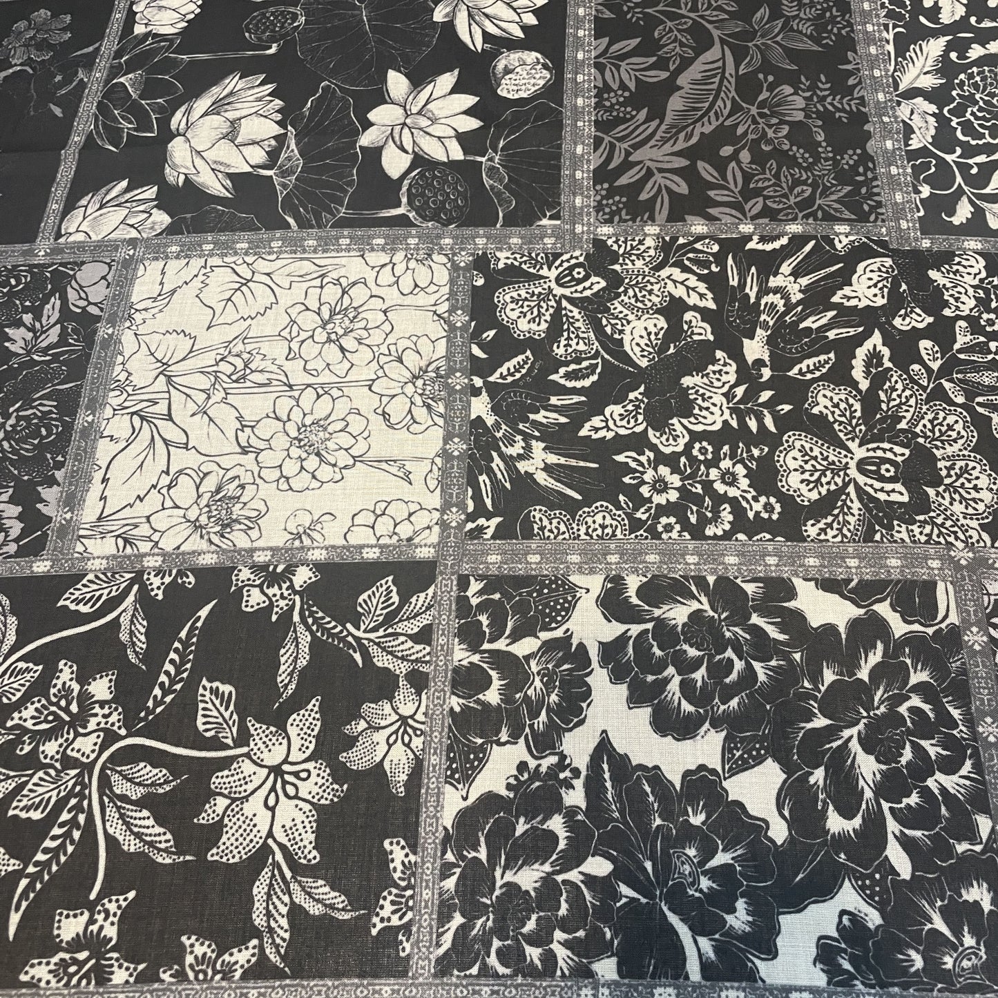 Premium Black Block Floral Muslin Fabric