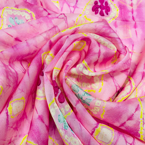 Pink & Multicolor Shibori Print Organza Fabric - TradeUNO