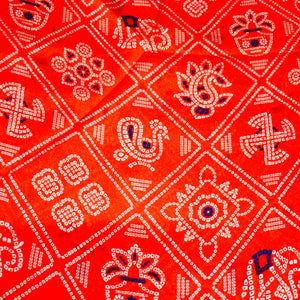Red Traditional Print Georgette Satin Fabric - TradeUNO