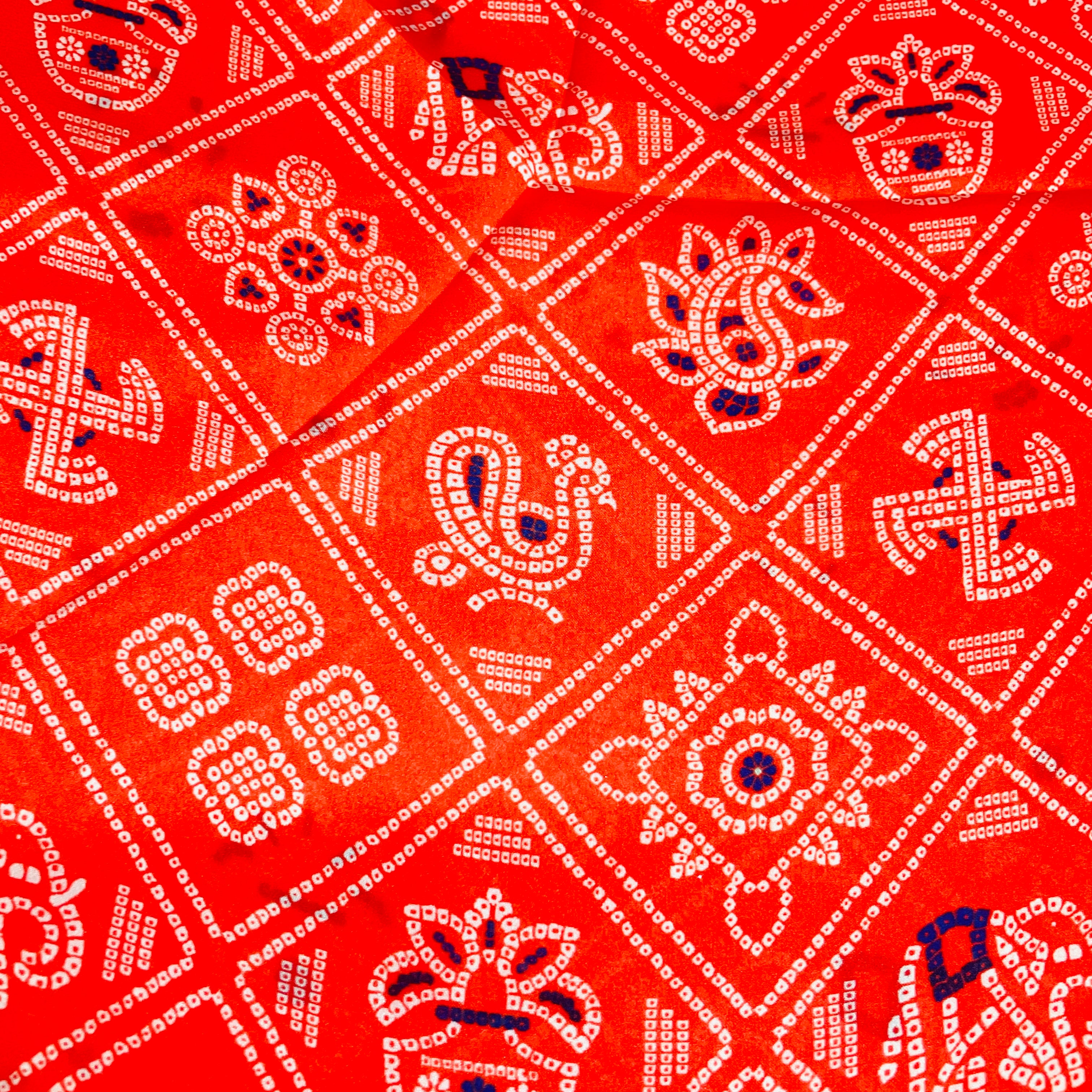 Red Traditional Print Georgette Satin Fabric - TradeUNO