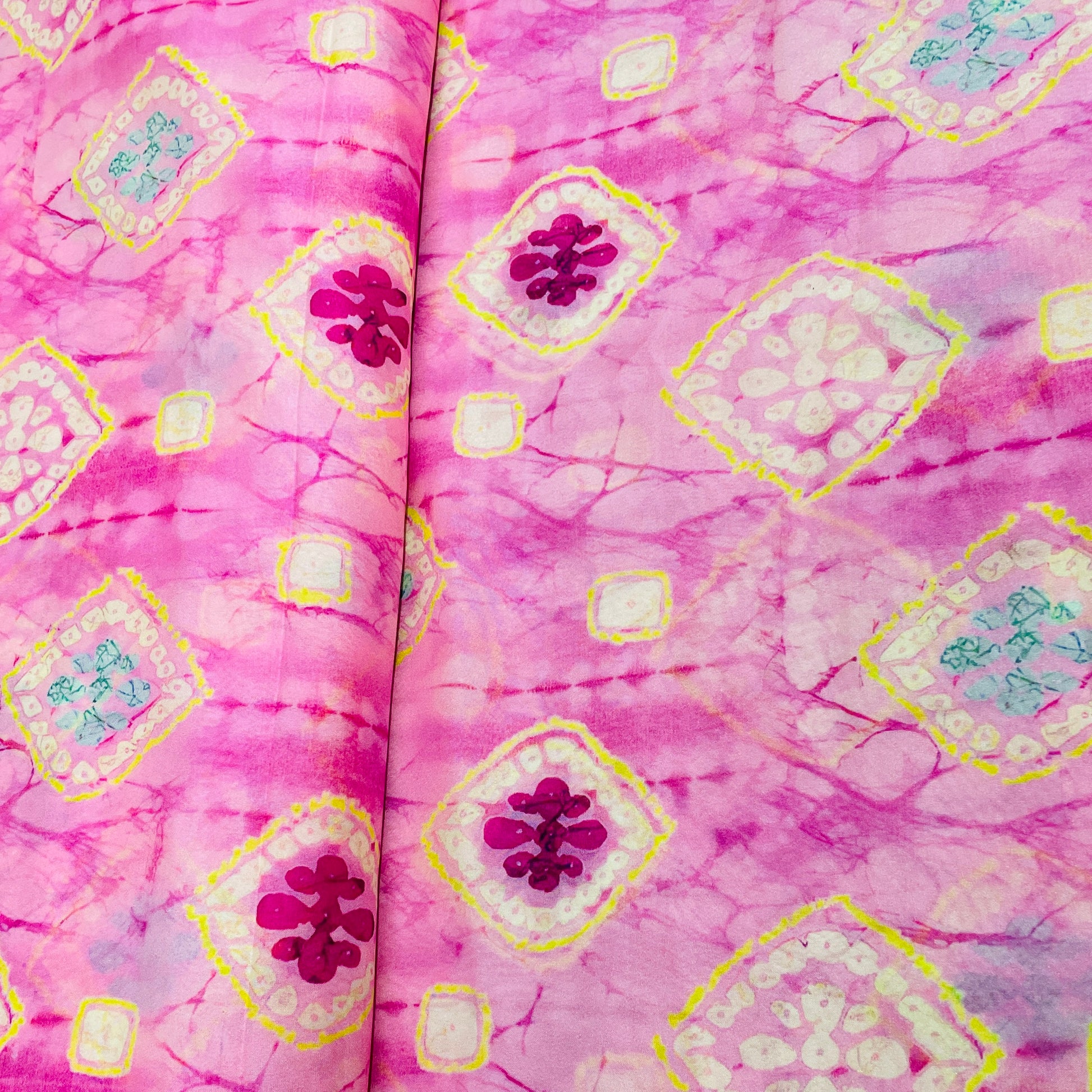 Pink & Multicolor Shibori Print Organza Fabric - TradeUNO