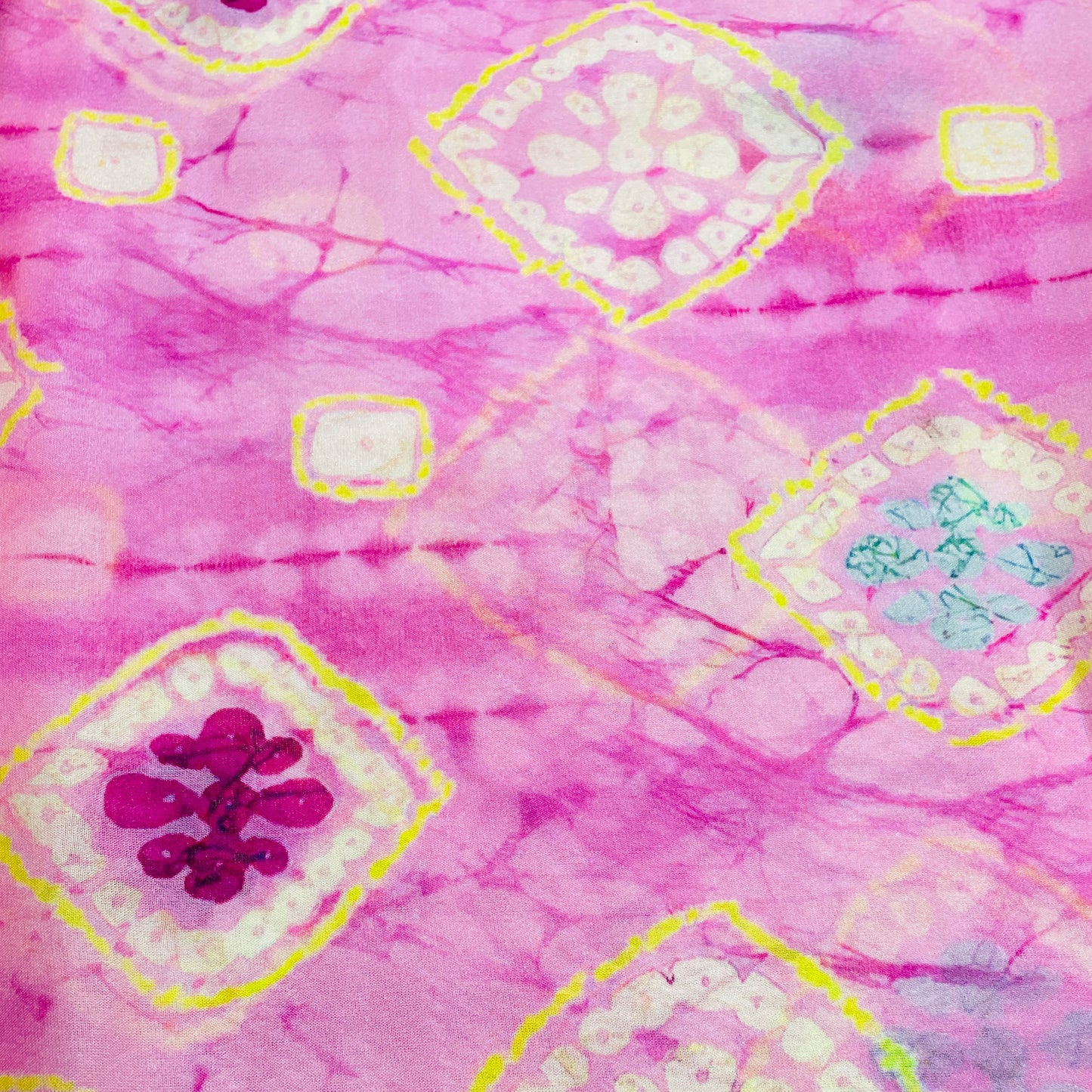Pink & Multicolor Shibori Print Organza Fabric - TradeUNO