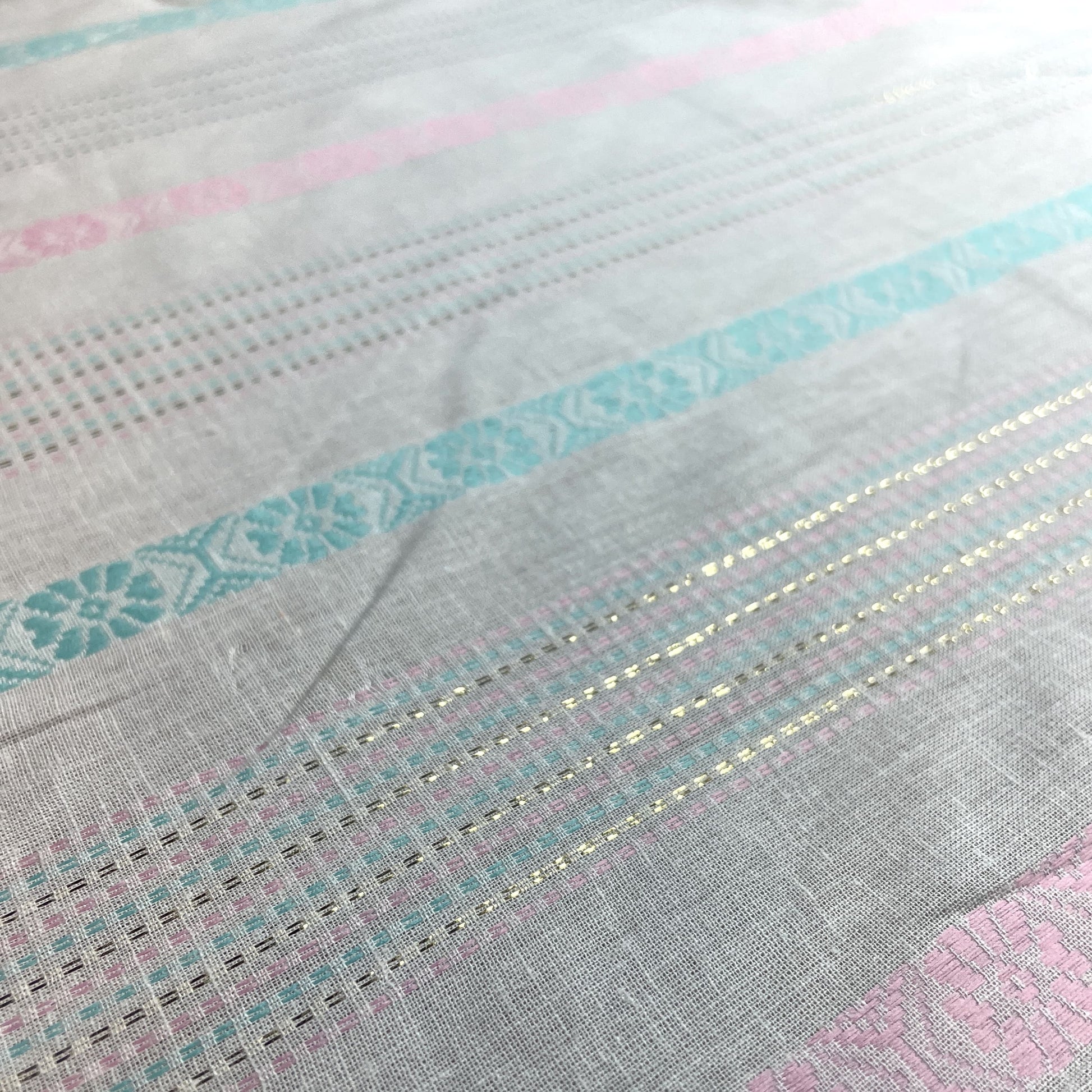 Premium OffWhite Green Multicolor Stripes Lurex Dobby Embroidery Cotton Fabric