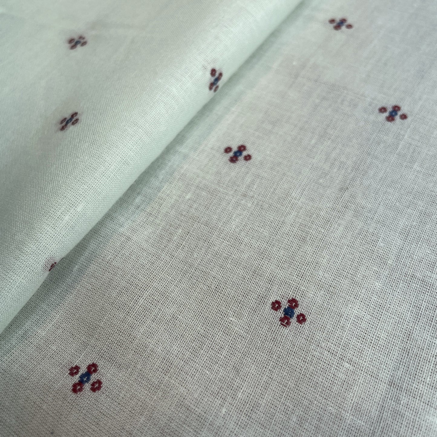 Premium Mint Green Purple Buti Dobby Embroidery Cotton Fabric
