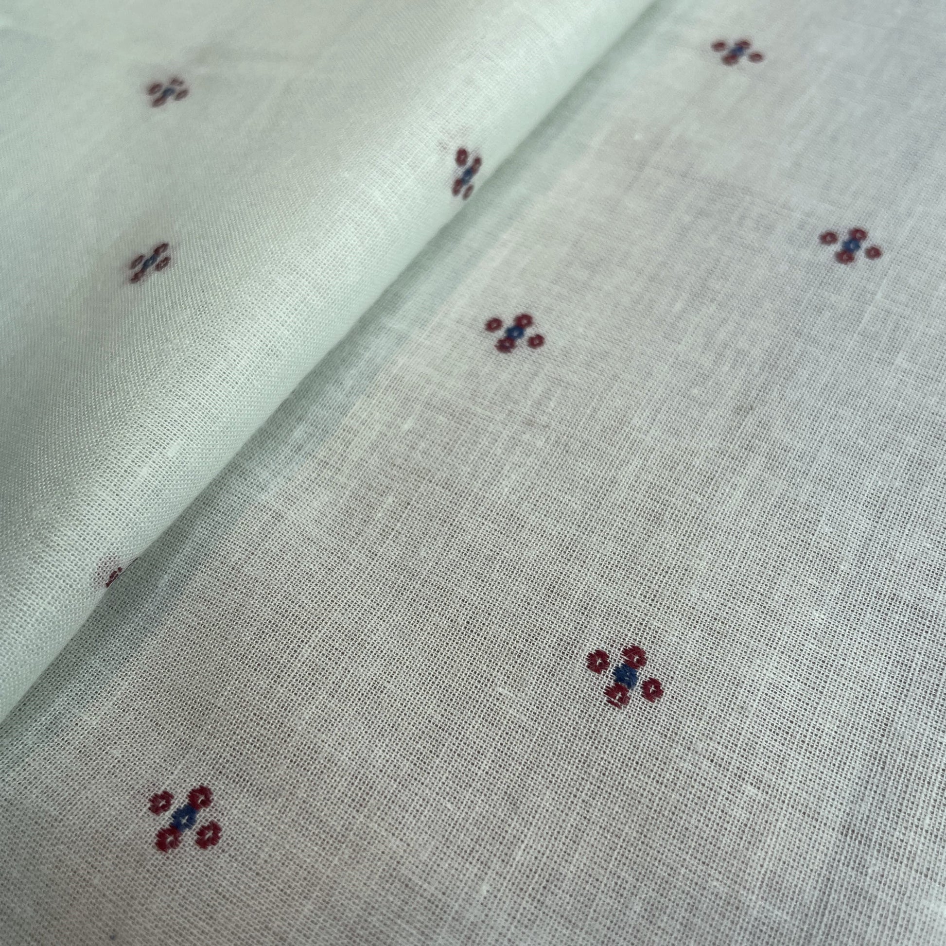 Premium Mint Green Purple Buti Dobby Embroidery Cotton Fabric