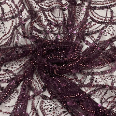 classic wine pearl sequence embroidery net fabric