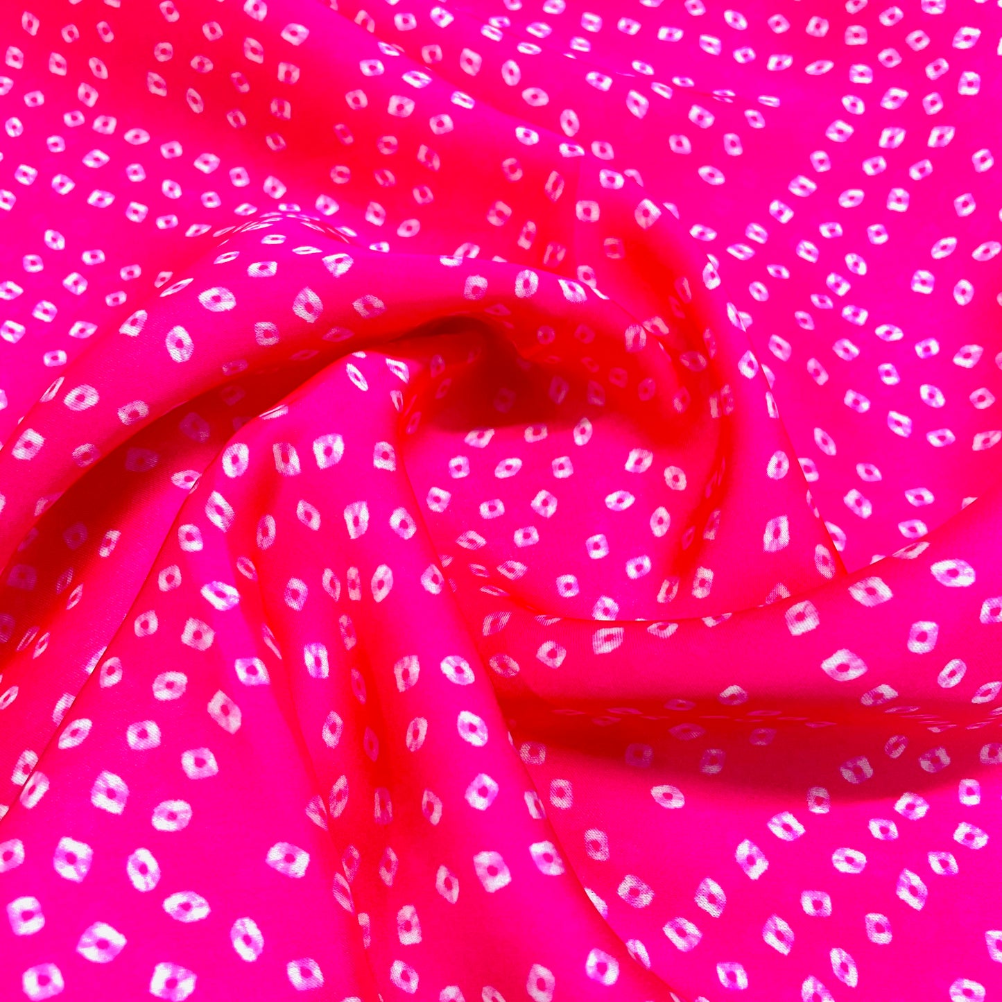Pink Bandhani Print Georgette Satin Fabric - TradeUNO