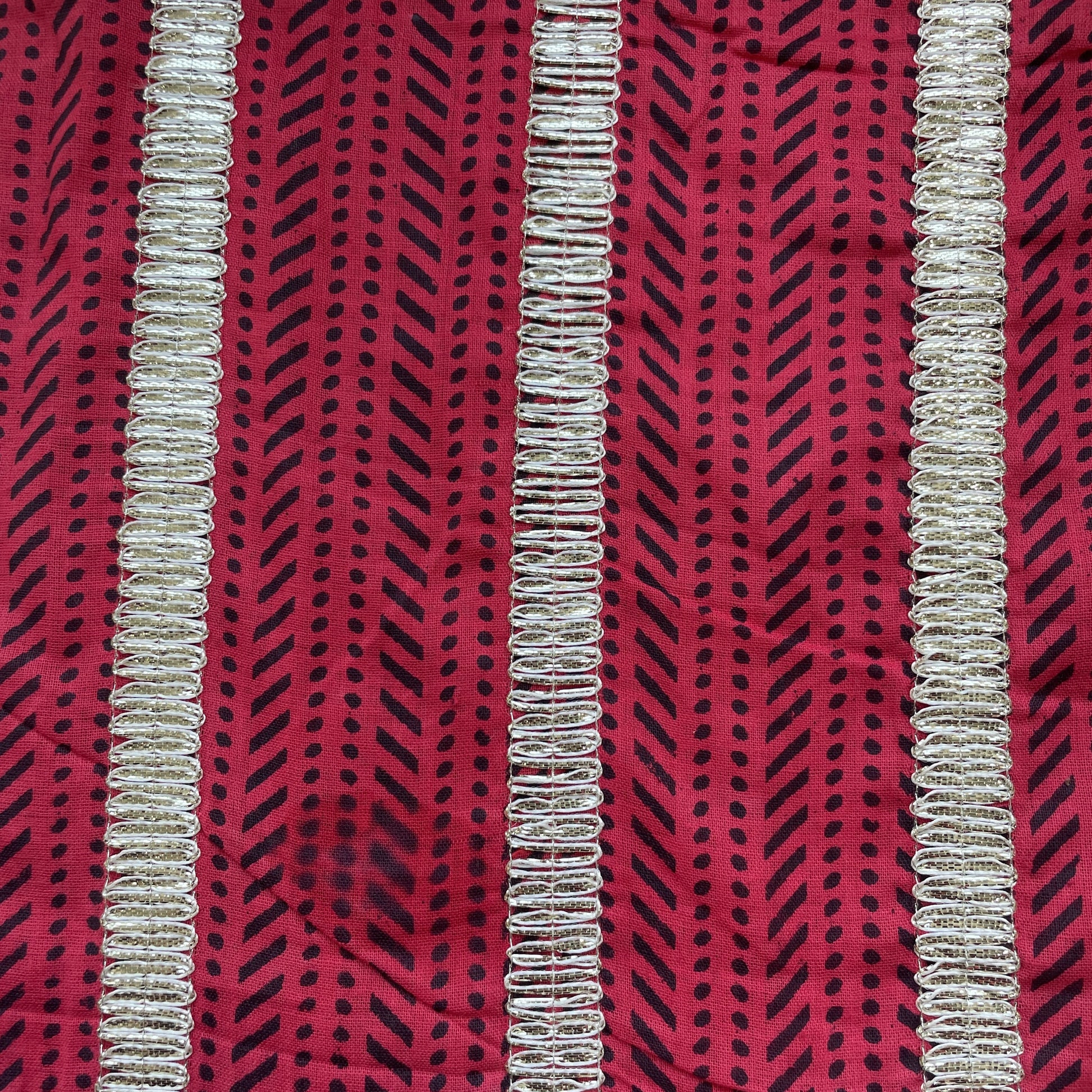 Magenta Pink Abstract Print Gota Work Cambric Cotton Fabric 15931