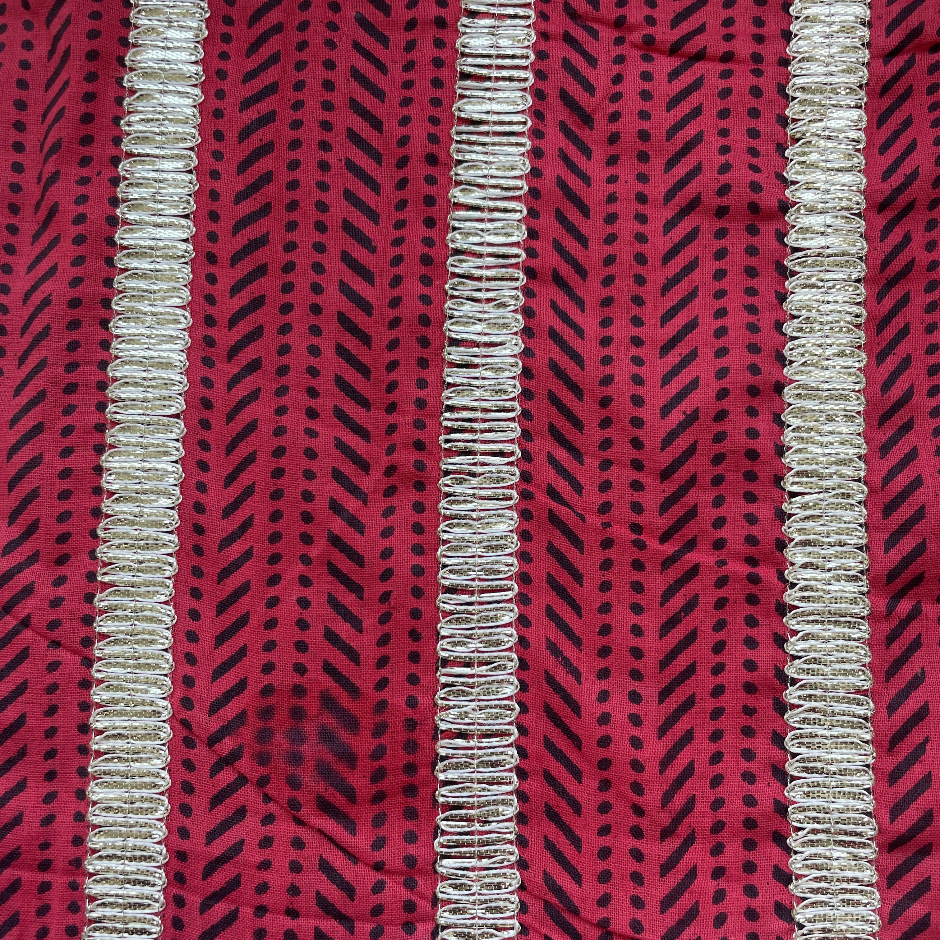 Magenta Pink Abstract Print Gota Work Cambric Cotton Fabric 15931
