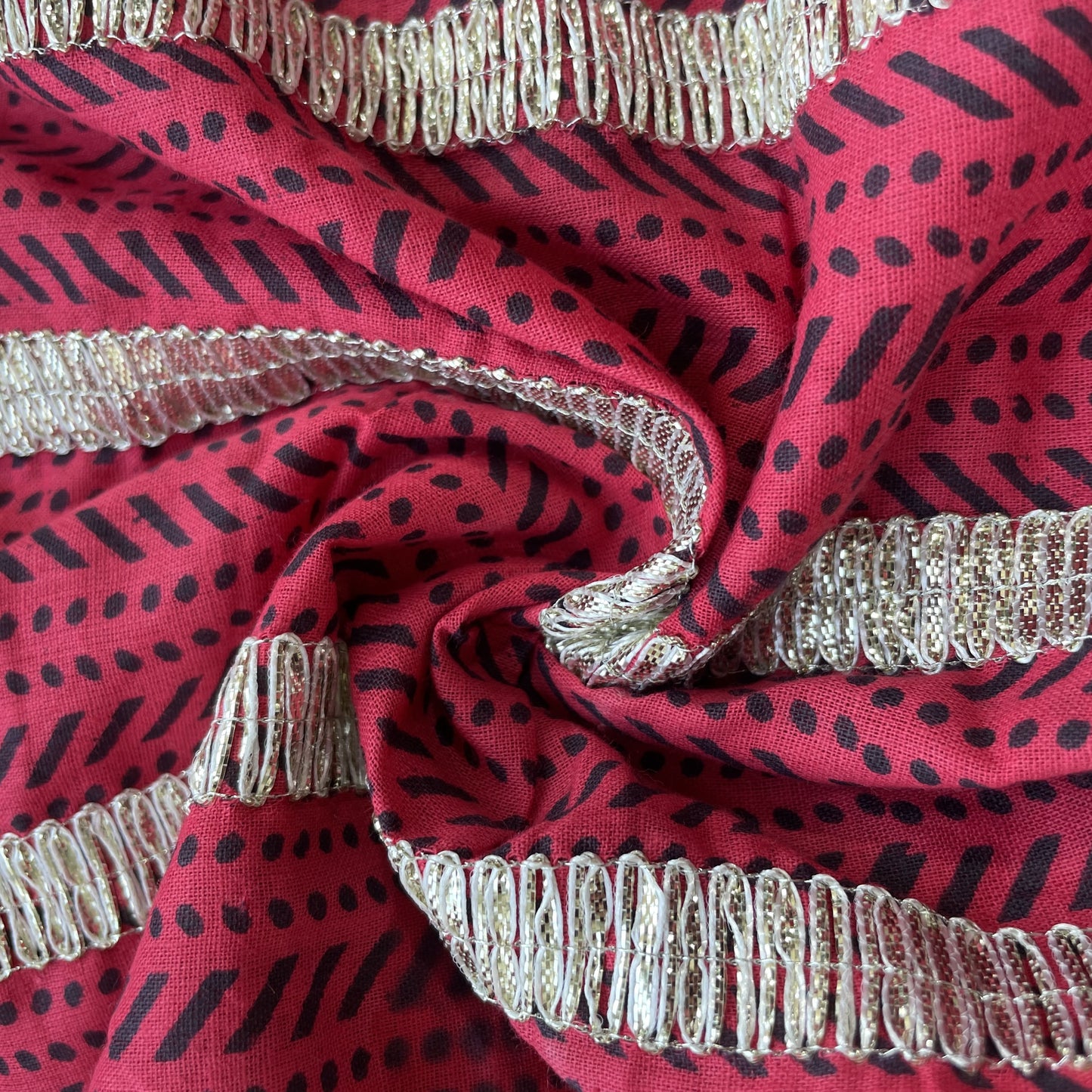 Magenta Pink Abstract Print Gota Work Cambric Cotton Fabric 15931