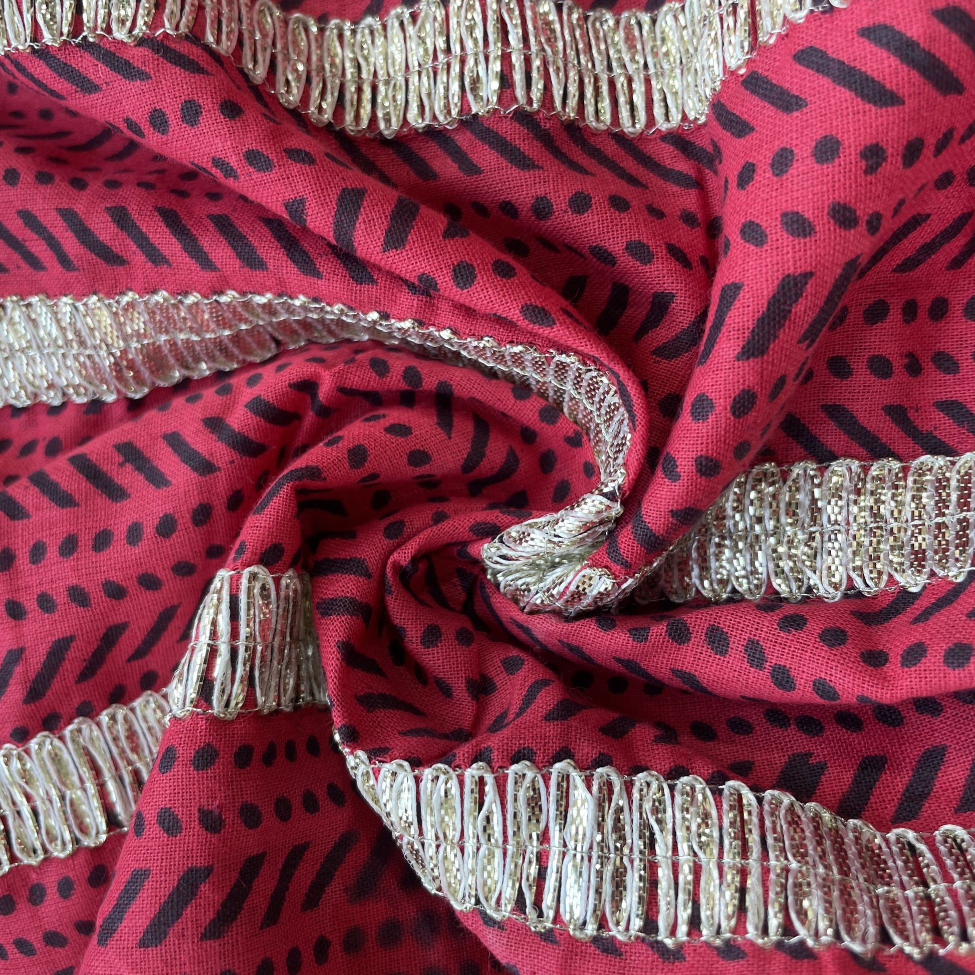 Magenta Pink Abstract Print Gota Work Cambric Cotton Fabric 15931