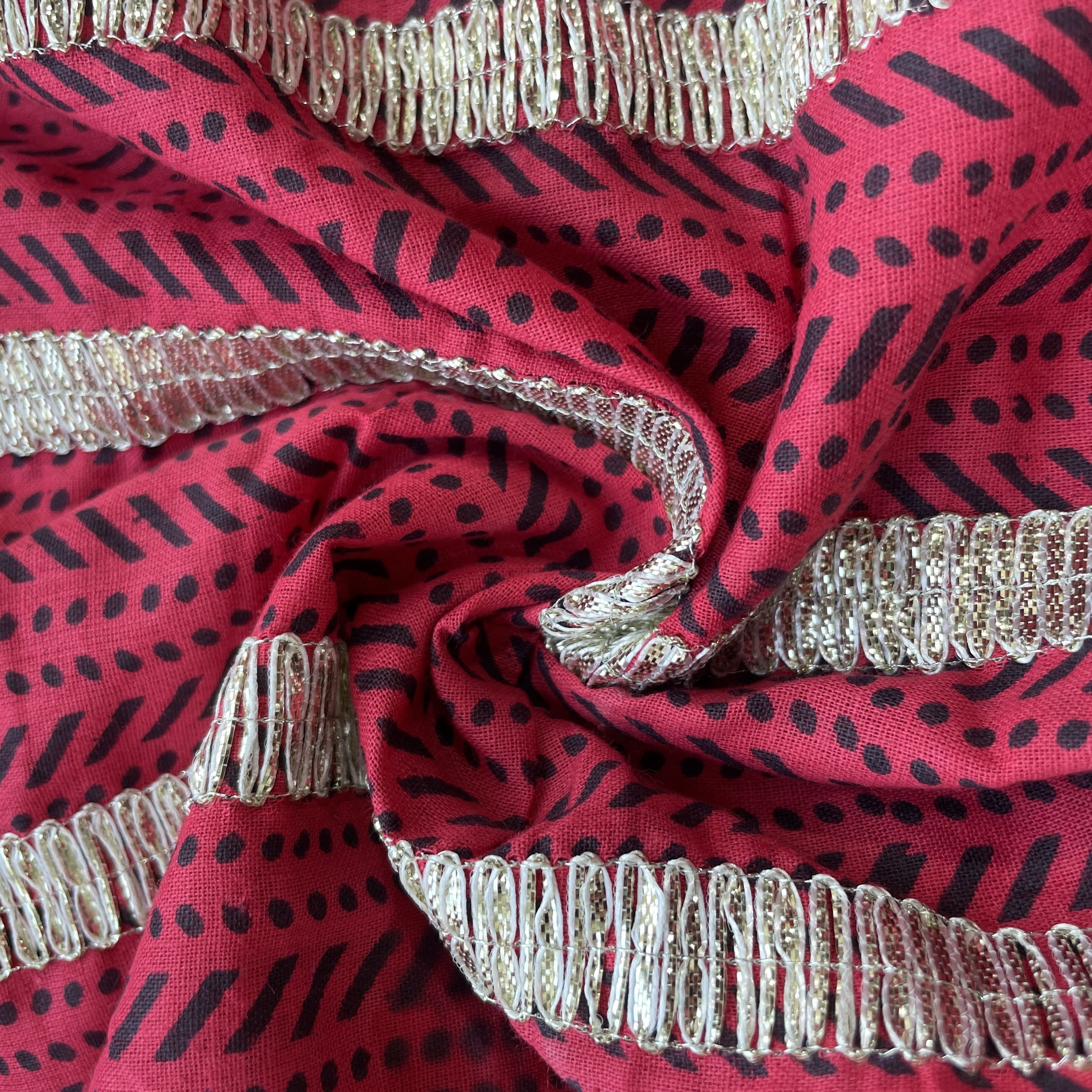 Magenta Pink Abstract Print Gota Work Cambric Cotton Fabric 15931