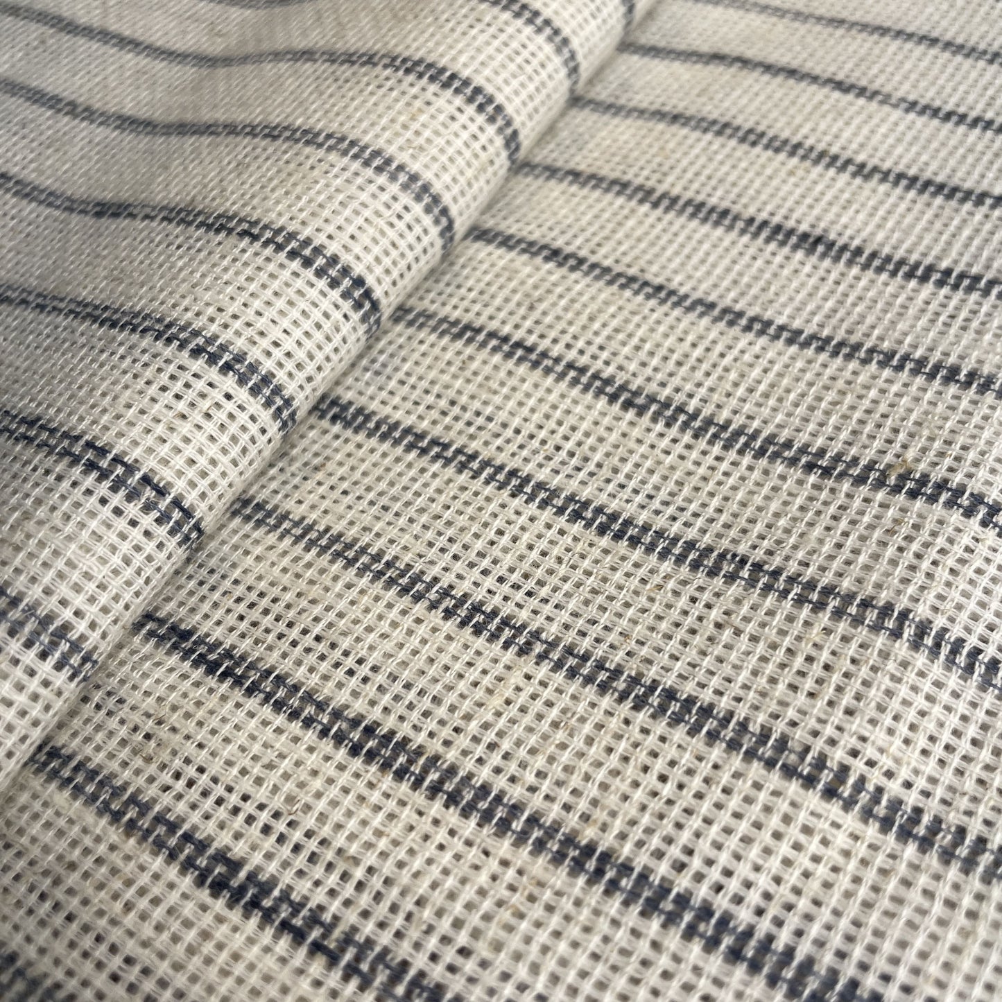 Premium Off white & Blue Stripes Print Linen Denim Fabric