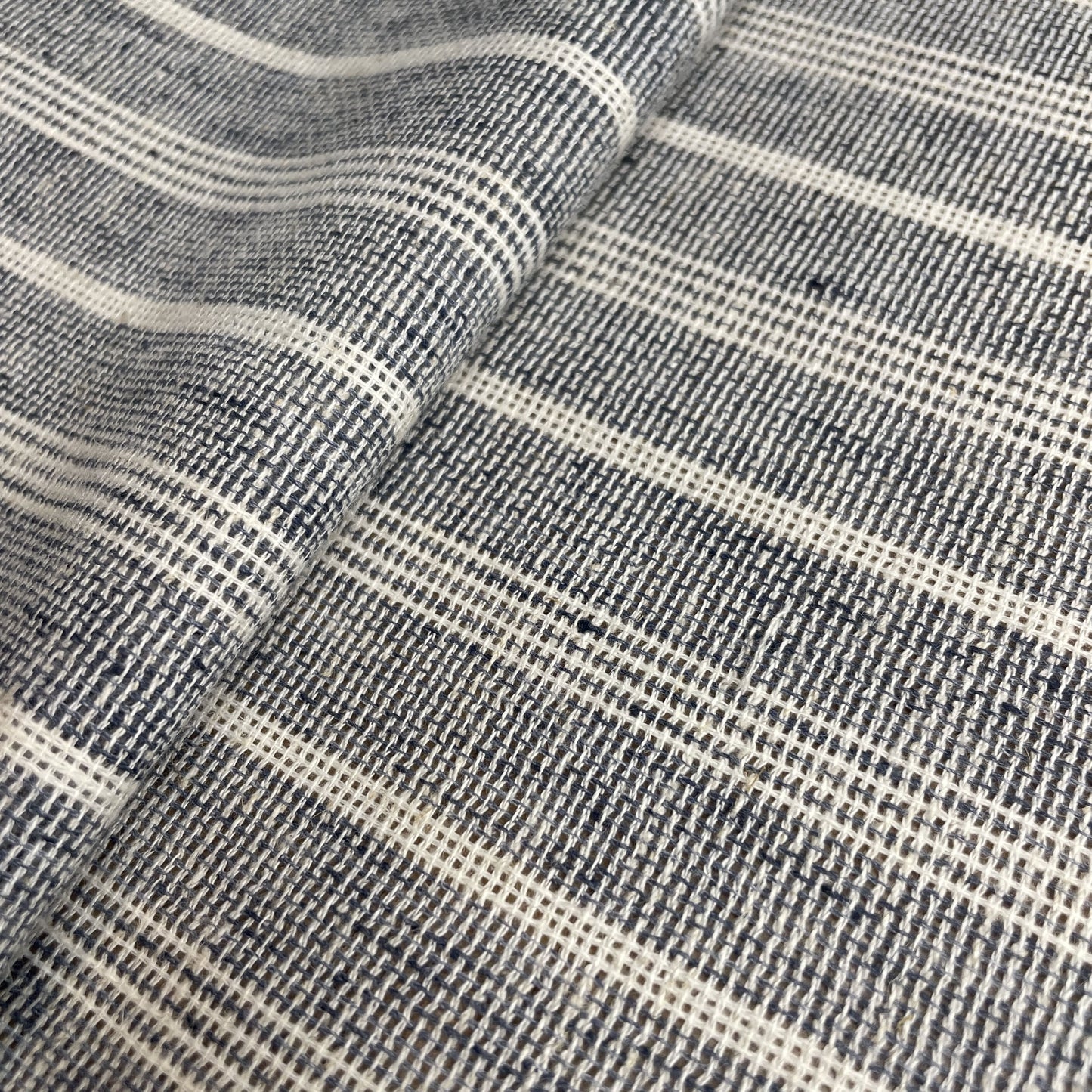 Premium White Stripes Print Linen Denim Fabric