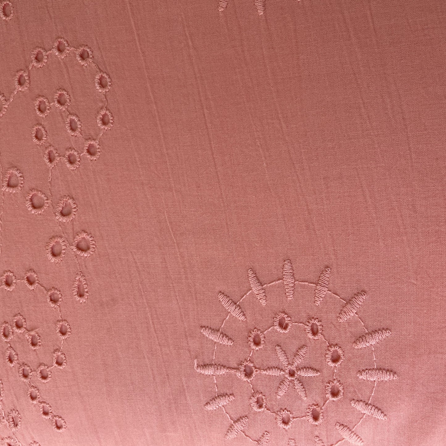 Coral Pink Floral Embroidery Cotton Schiffli Fabric 13249