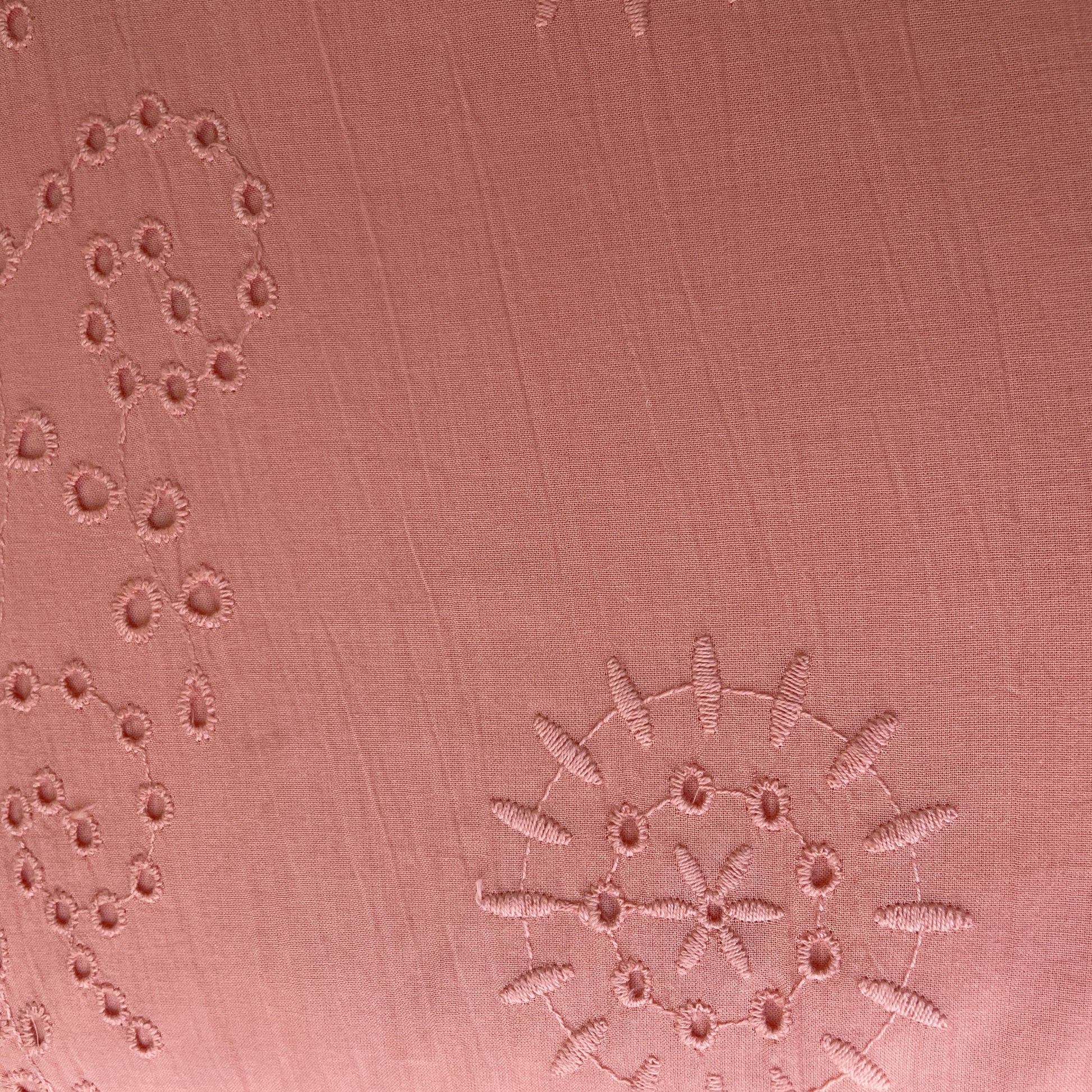 Coral Pink Floral Embroidery Cotton Schiffli Fabric 13249