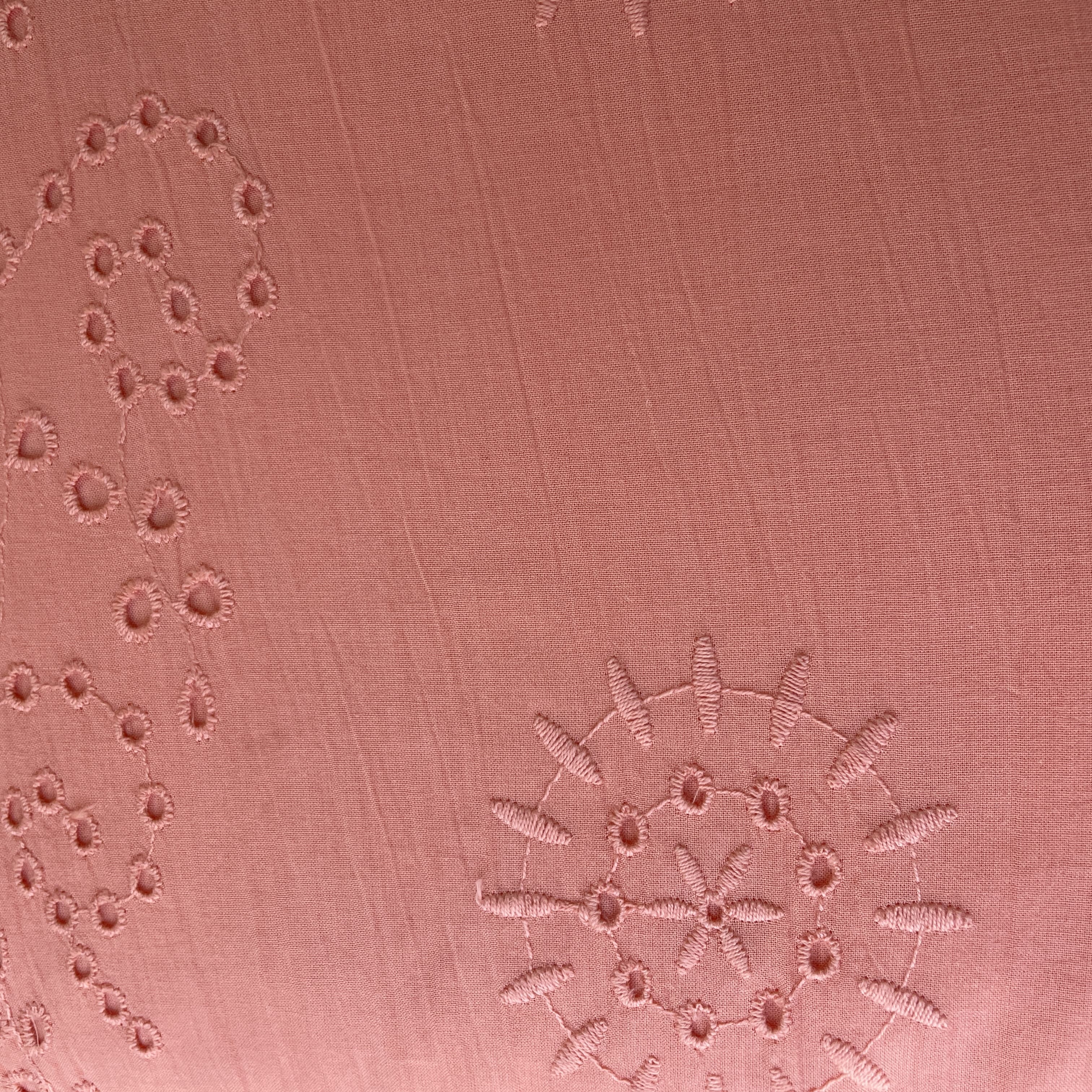 Coral Pink Floral Embroidery Cotton Schiffli Fabric 13249