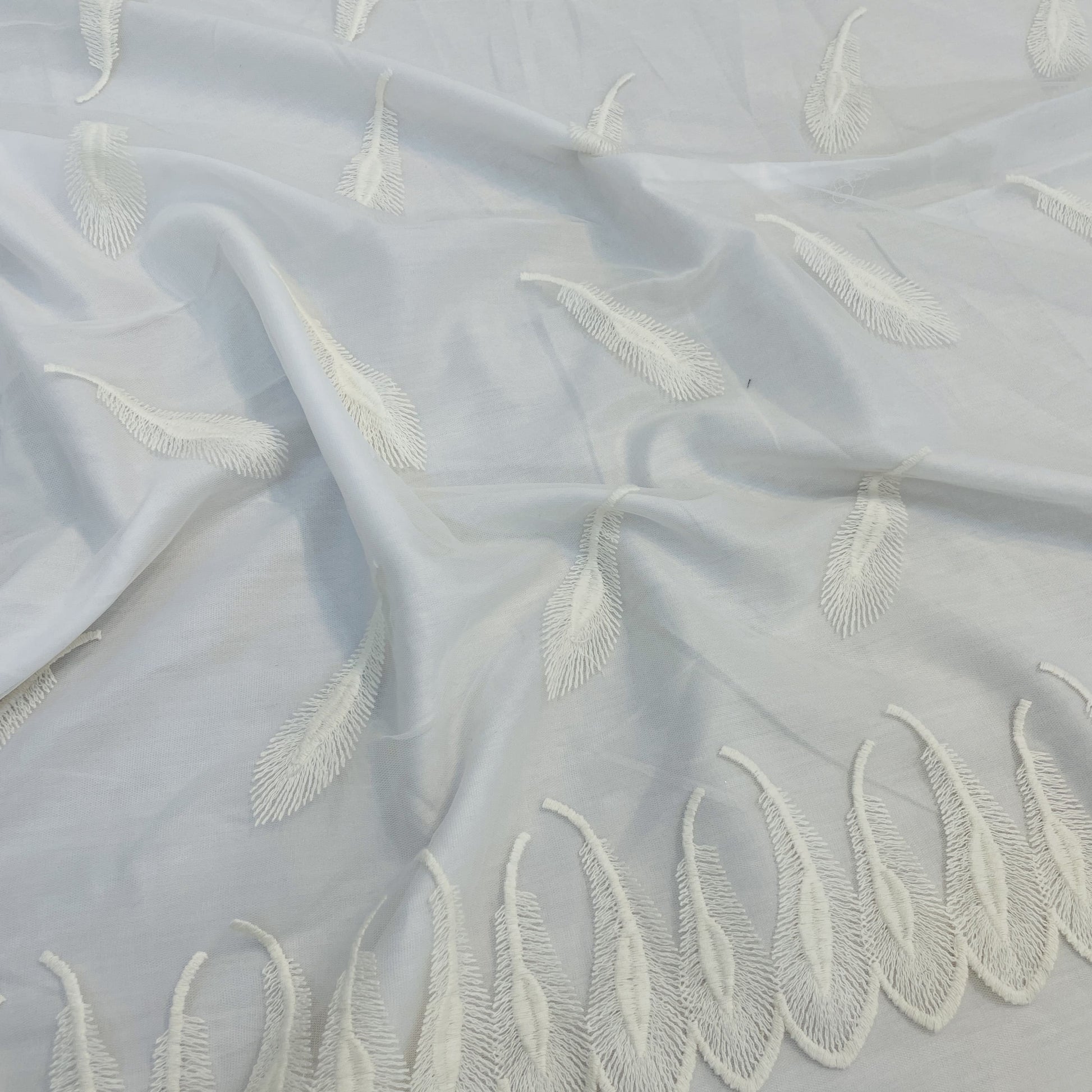 Exclusive Off White Floral Embroidery Dyeable Net Fabric
