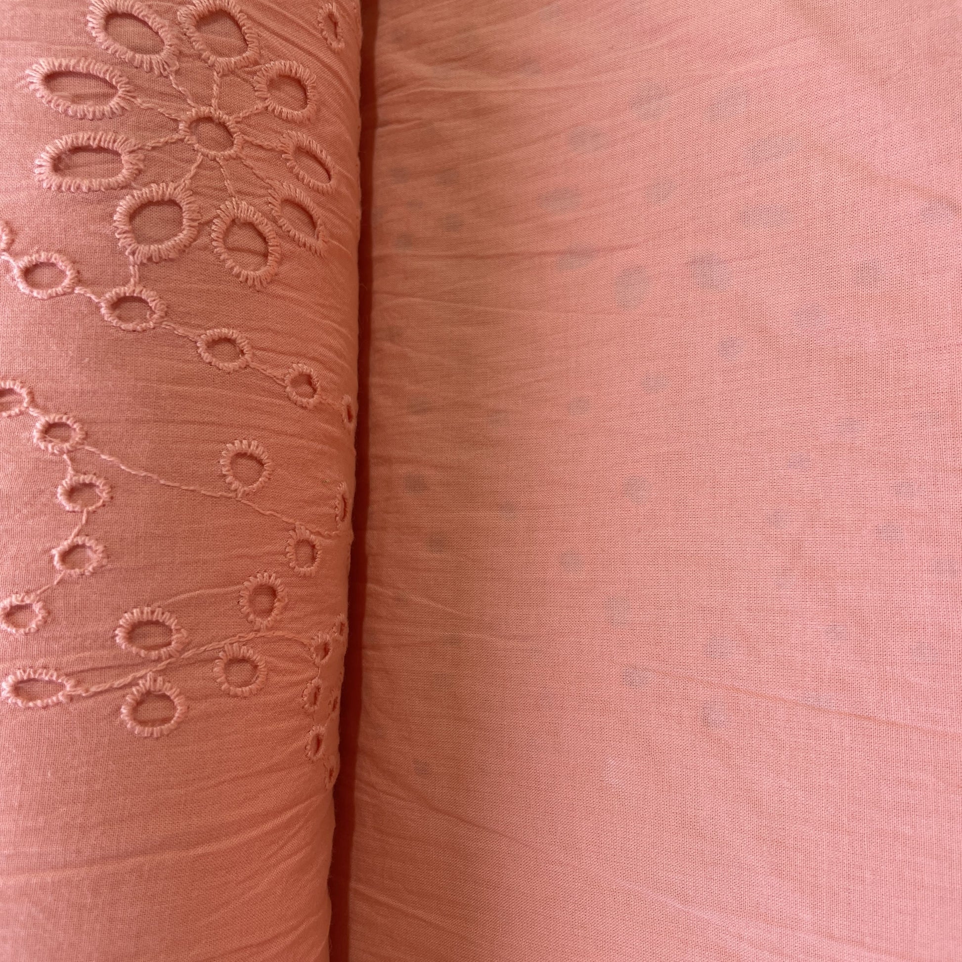 Coral Pink Floral Embroidery Cotton Schiffli Fabric 13249