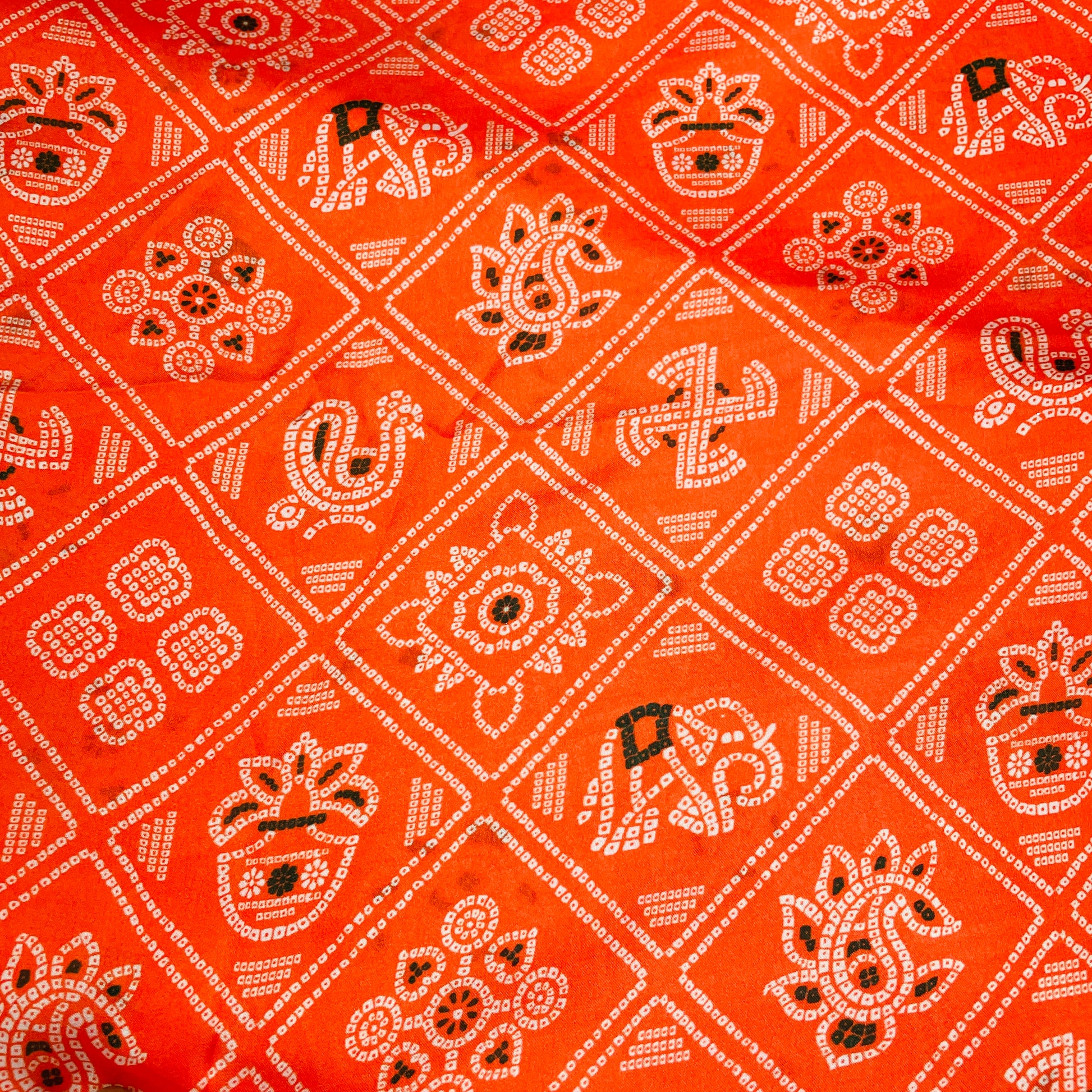 Orange Traditional Print Georgette Satin Fabric - TradeUNO