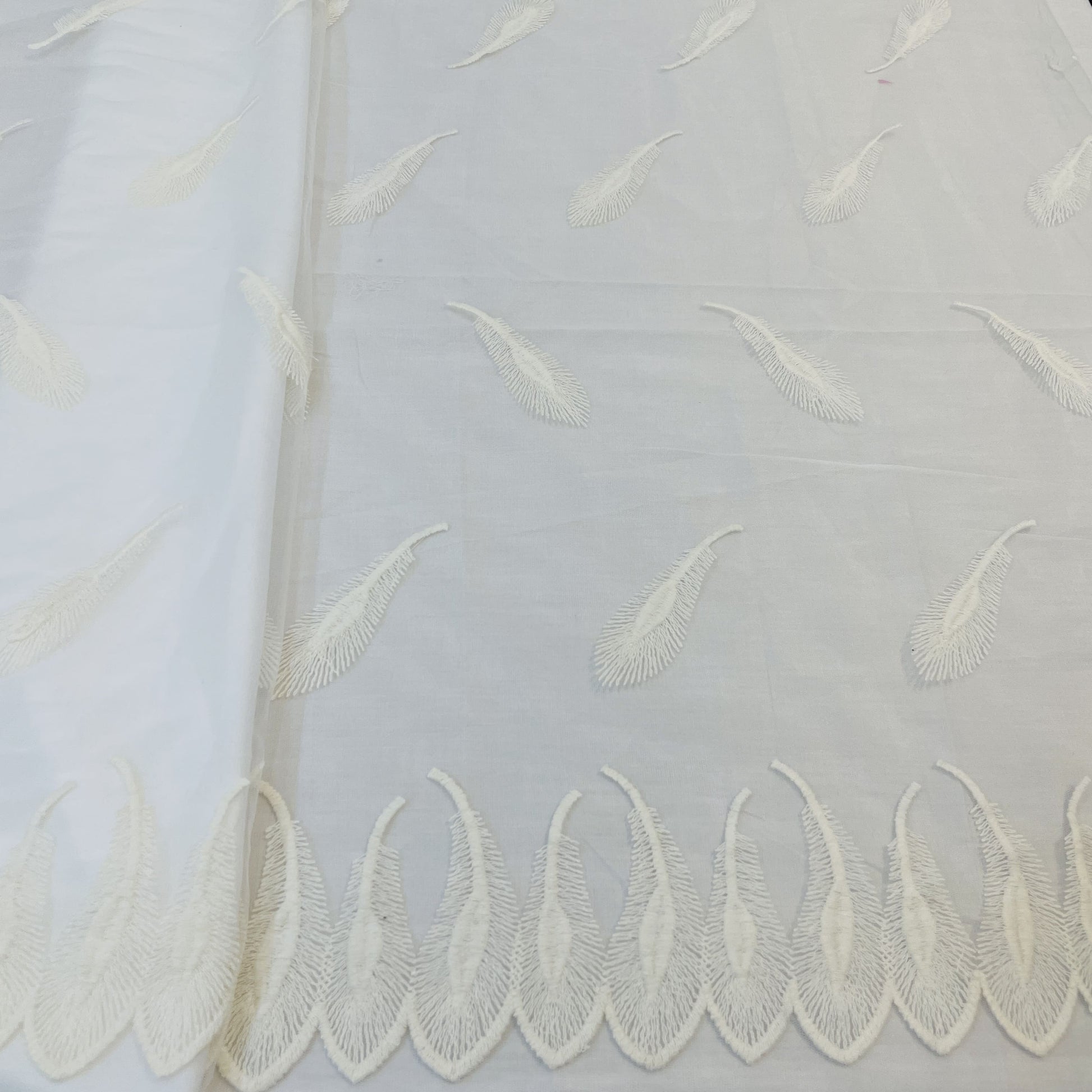 Exclusive Off White Floral Embroidery Dyeable Net Fabric