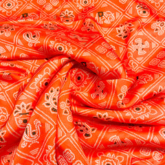 Orange Traditional Print Georgette Satin Fabric - TradeUNO