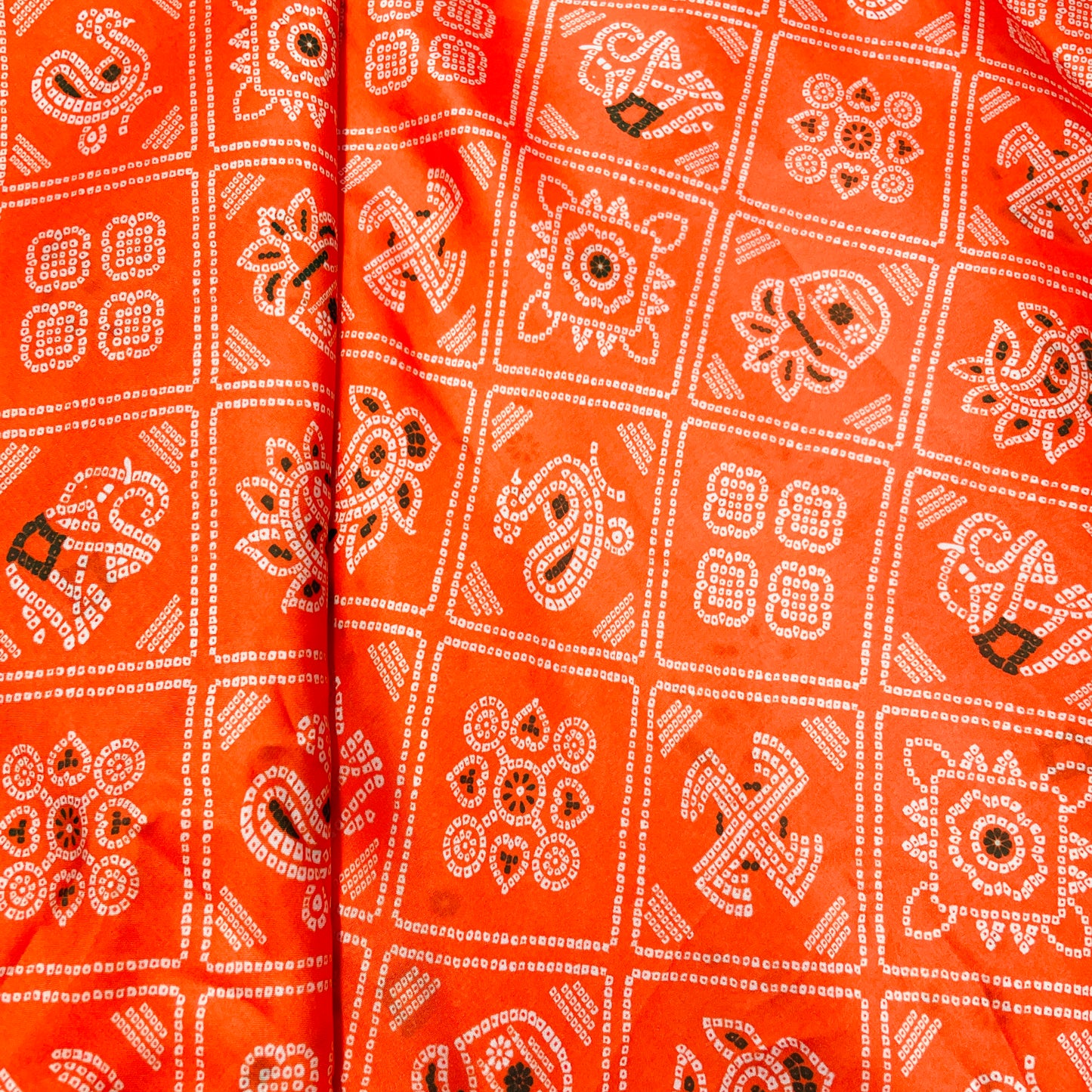 Orange Traditional Print Georgette Satin Fabric - TradeUNO