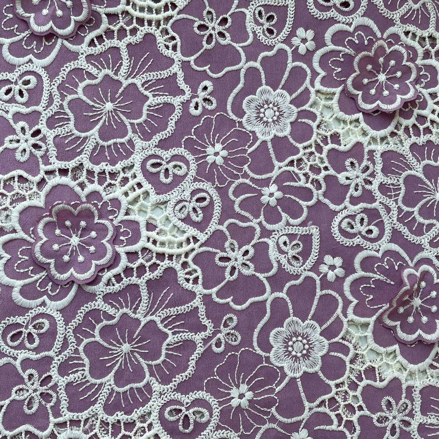 Magenta Pink White 3D Embroidery Schiffli Crepe Fabric 16668