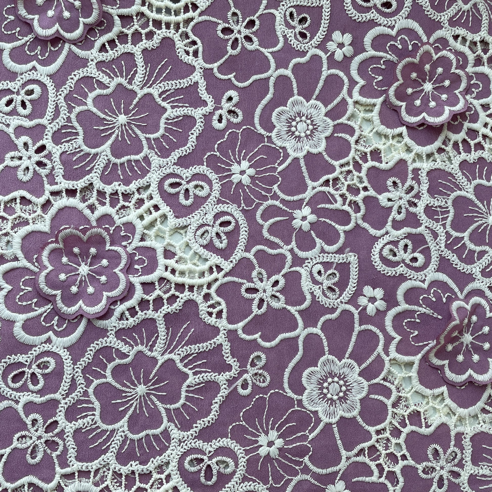 Magenta Pink White 3D Embroidery Schiffli Crepe Fabric 16668