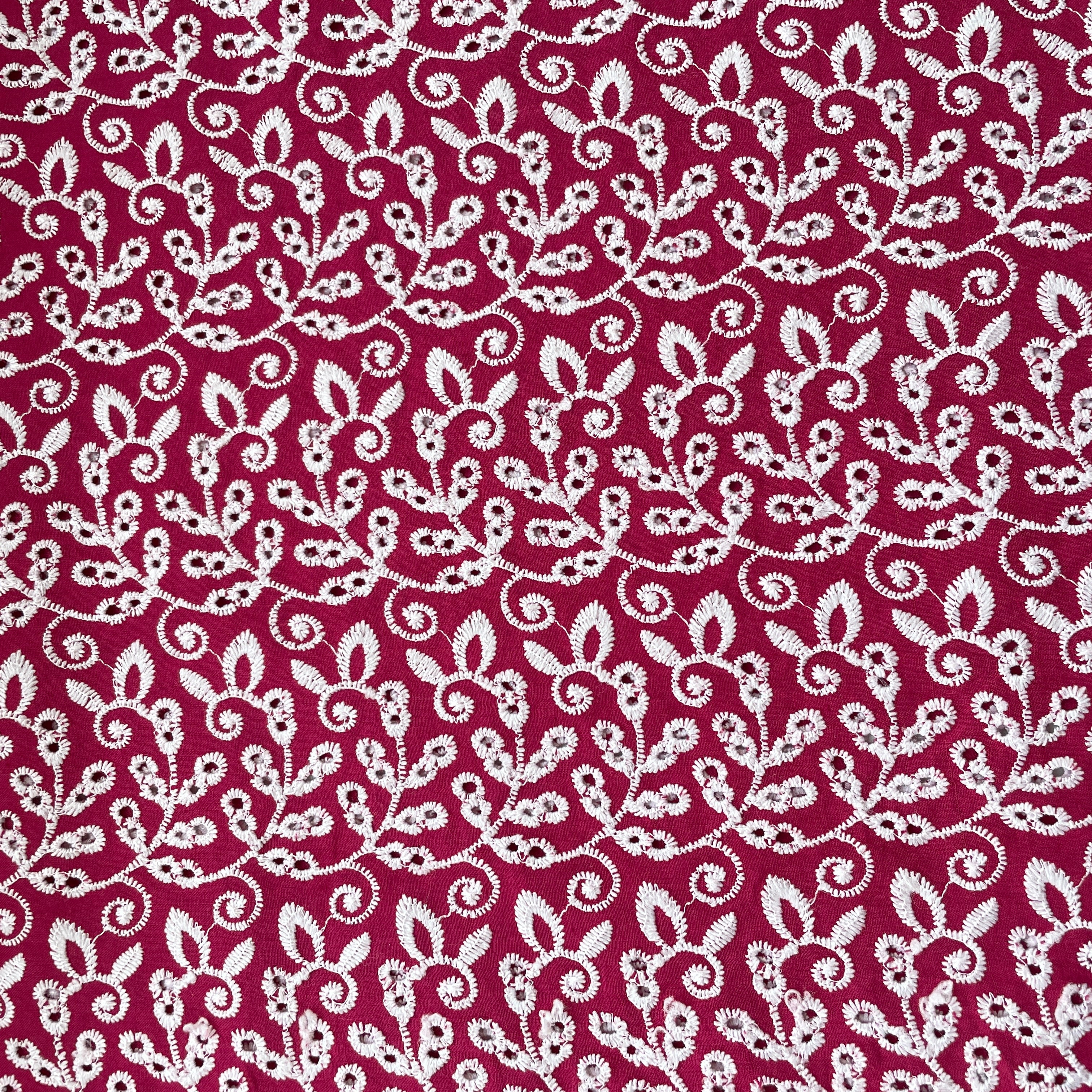 Pink White Abstract Floral Embroidery Cotton Schiffli 17249