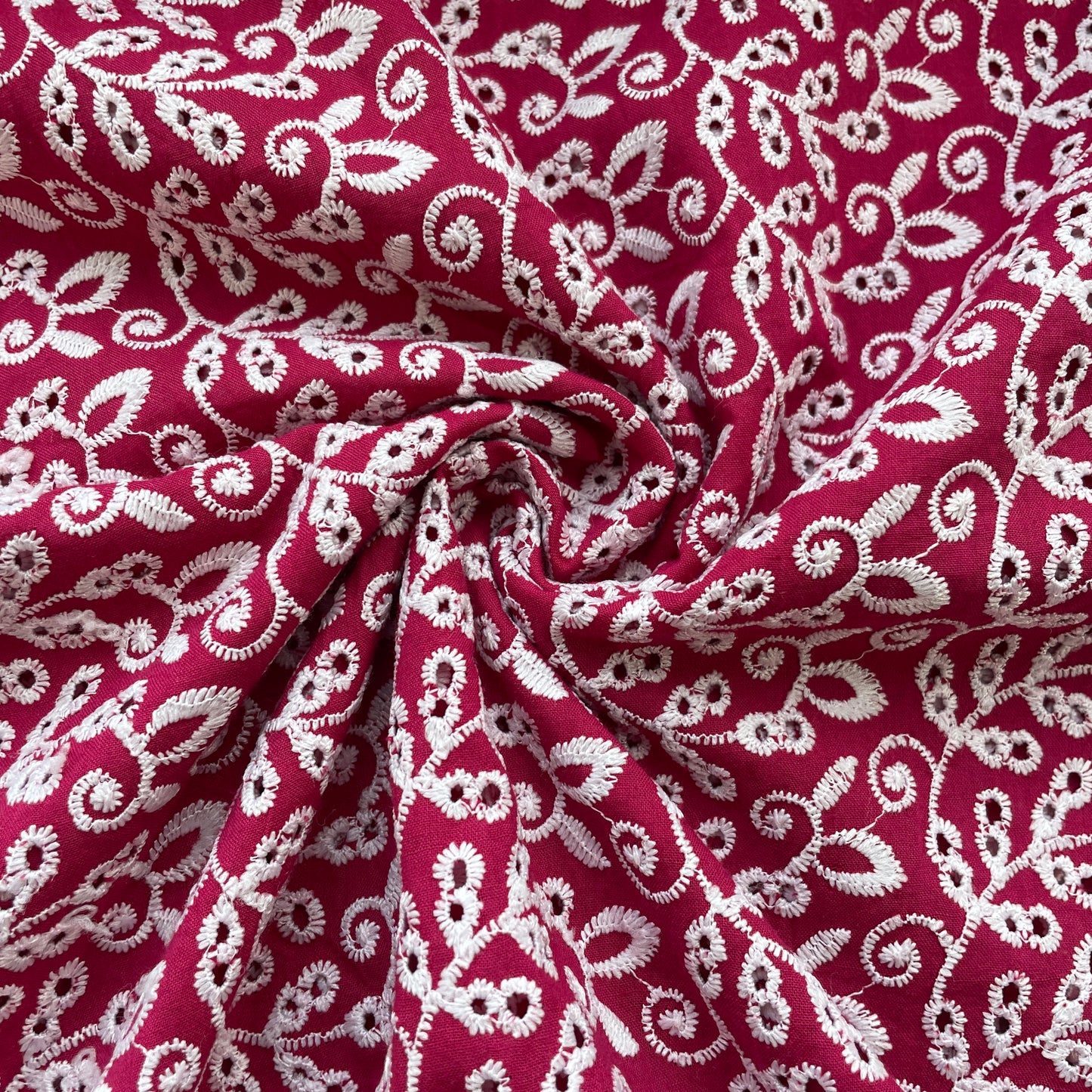 Pink White Abstract Floral Embroidery Cotton Schiffli 17249