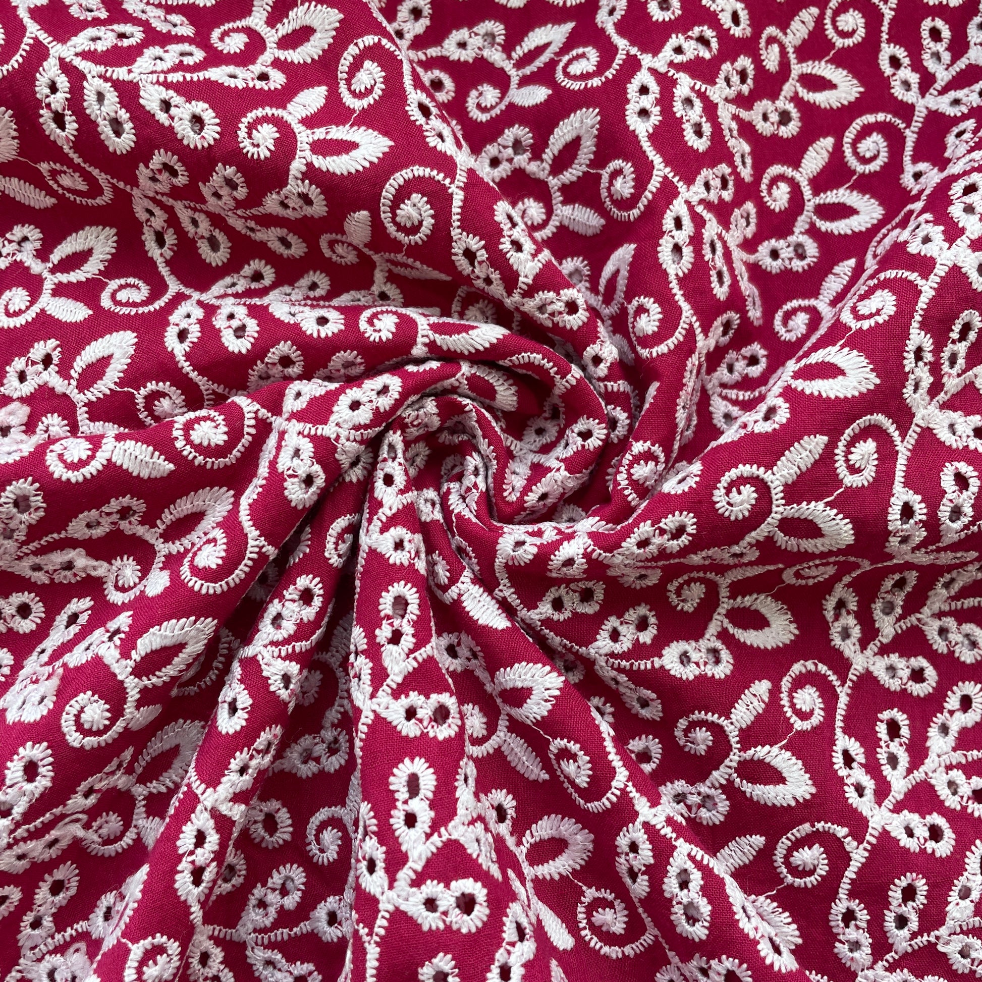 Pink White Abstract Floral Embroidery Cotton Schiffli 17249