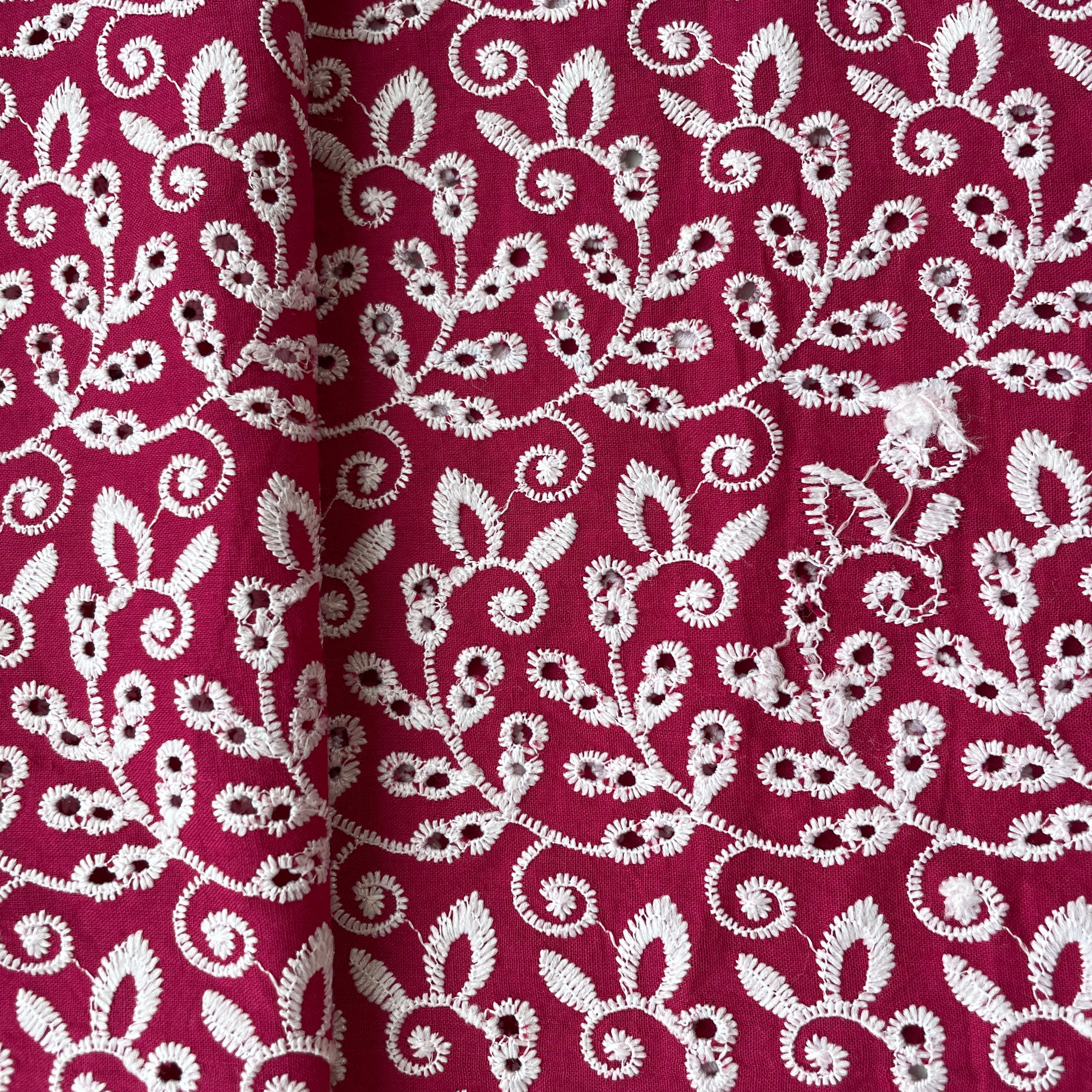 Pink White Abstract Floral Embroidery Cotton Schiffli 17249