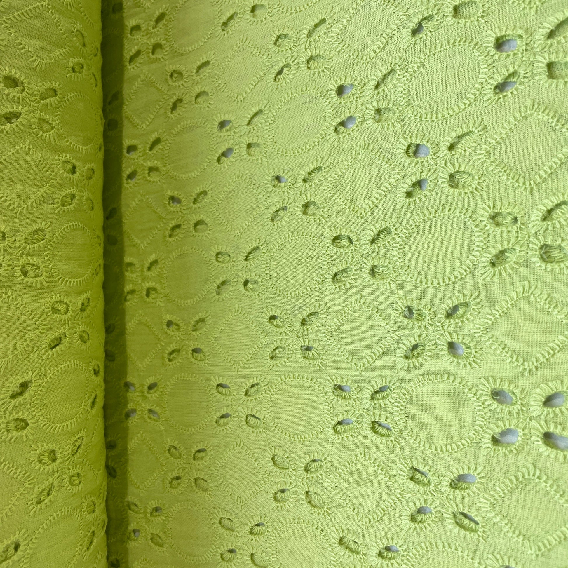 Lime Green Floral Embroidery Cotton Schiffli Fabric 13822