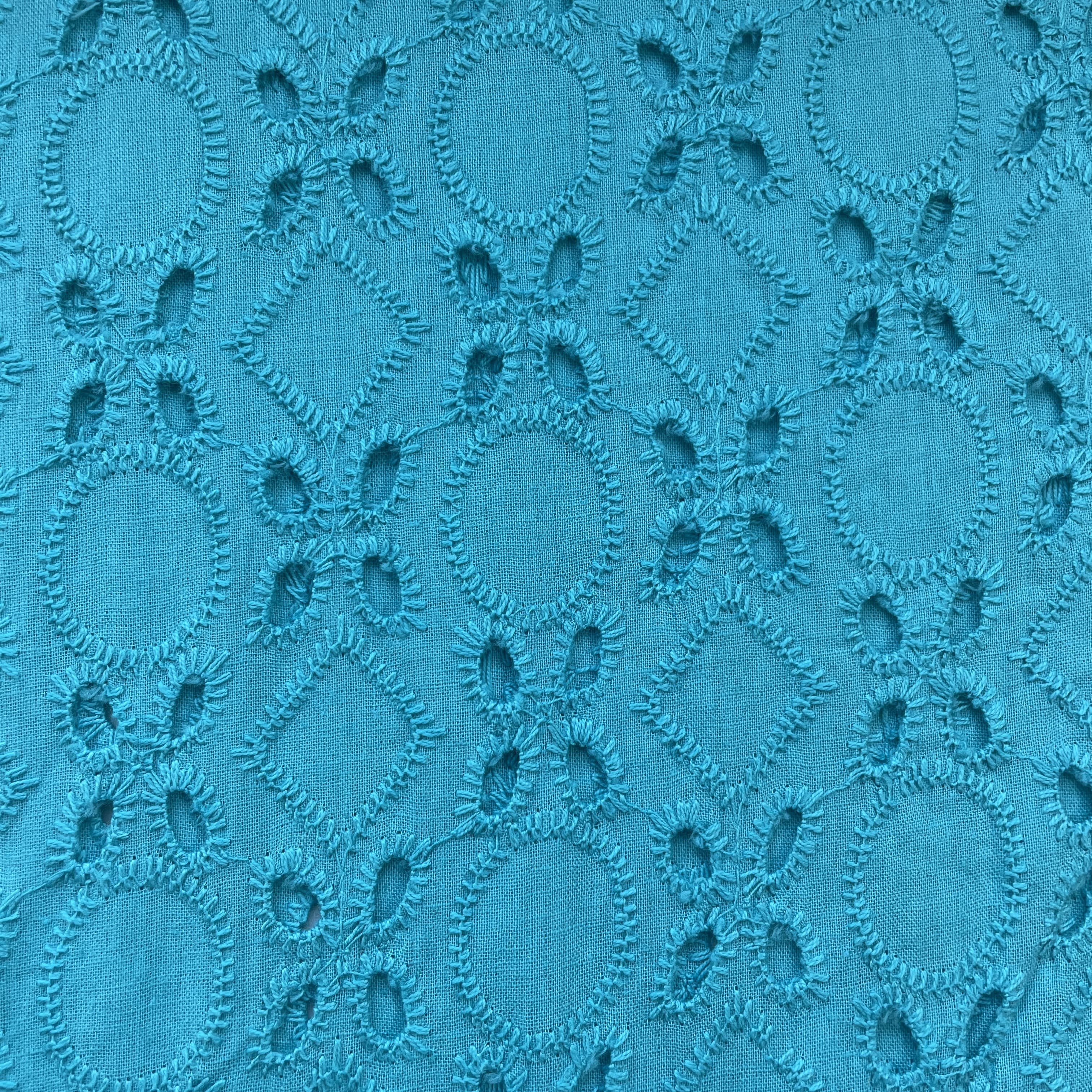 Mint Green Floral Emrbroidery Cotton Schiffli Fabric 13817
