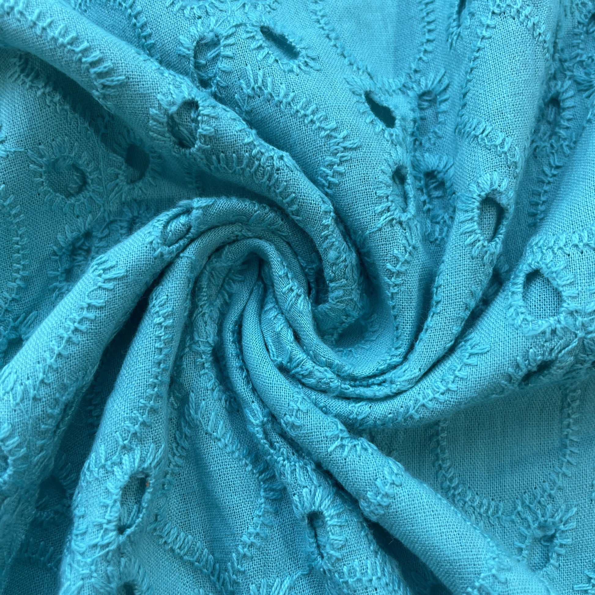 Mint Green Floral Emrbroidery Cotton Schiffli Fabric 13817