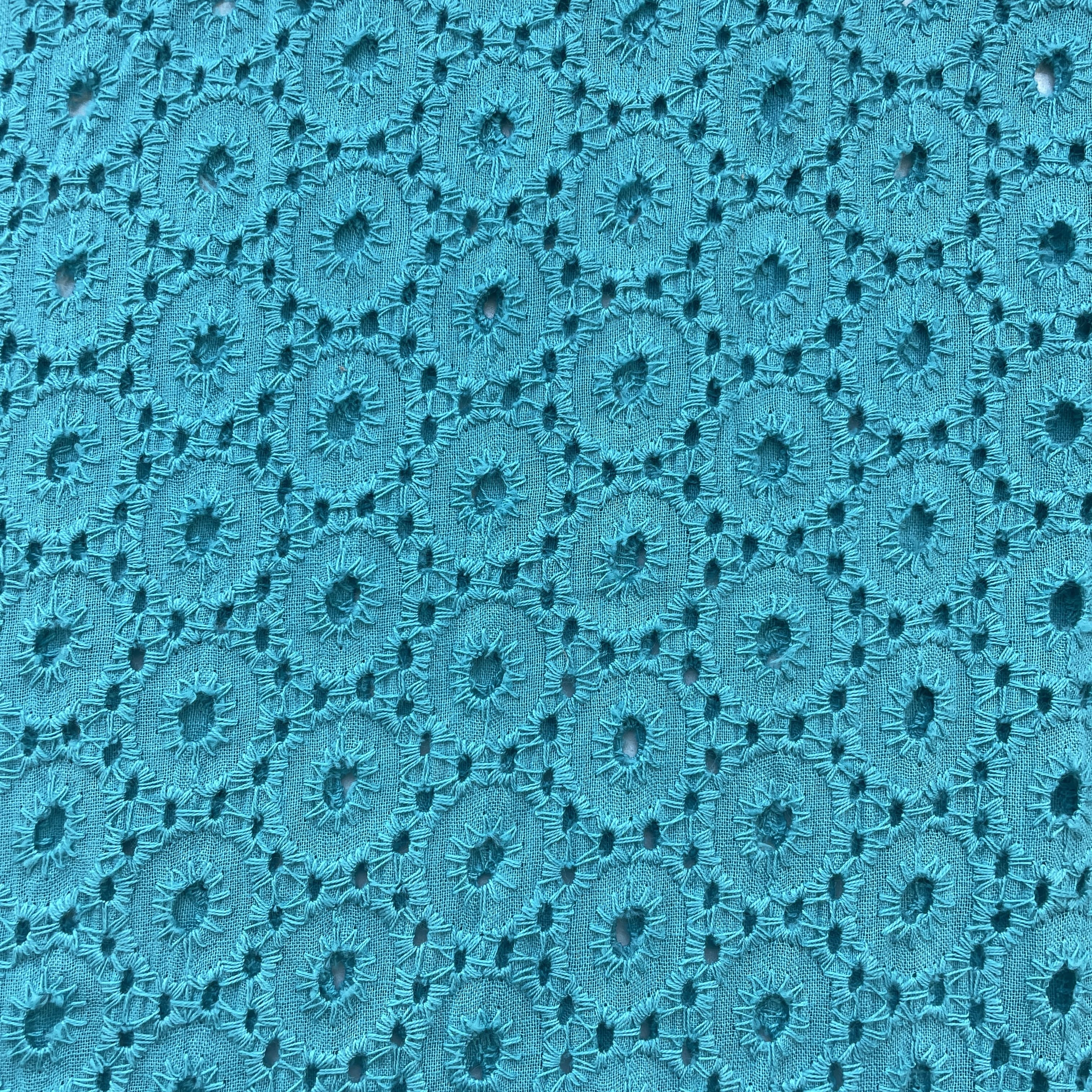 Turquoise Green Embroidery Cotton Schiffli Fabric 13241
