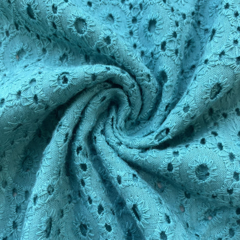 Turquoise Green Embroidery Cotton Schiffli Fabric 13241