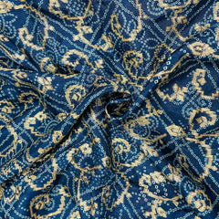 Teal Blue Patola Bandhani Print Dola Silk Jacquard Fabric - TradeUNO