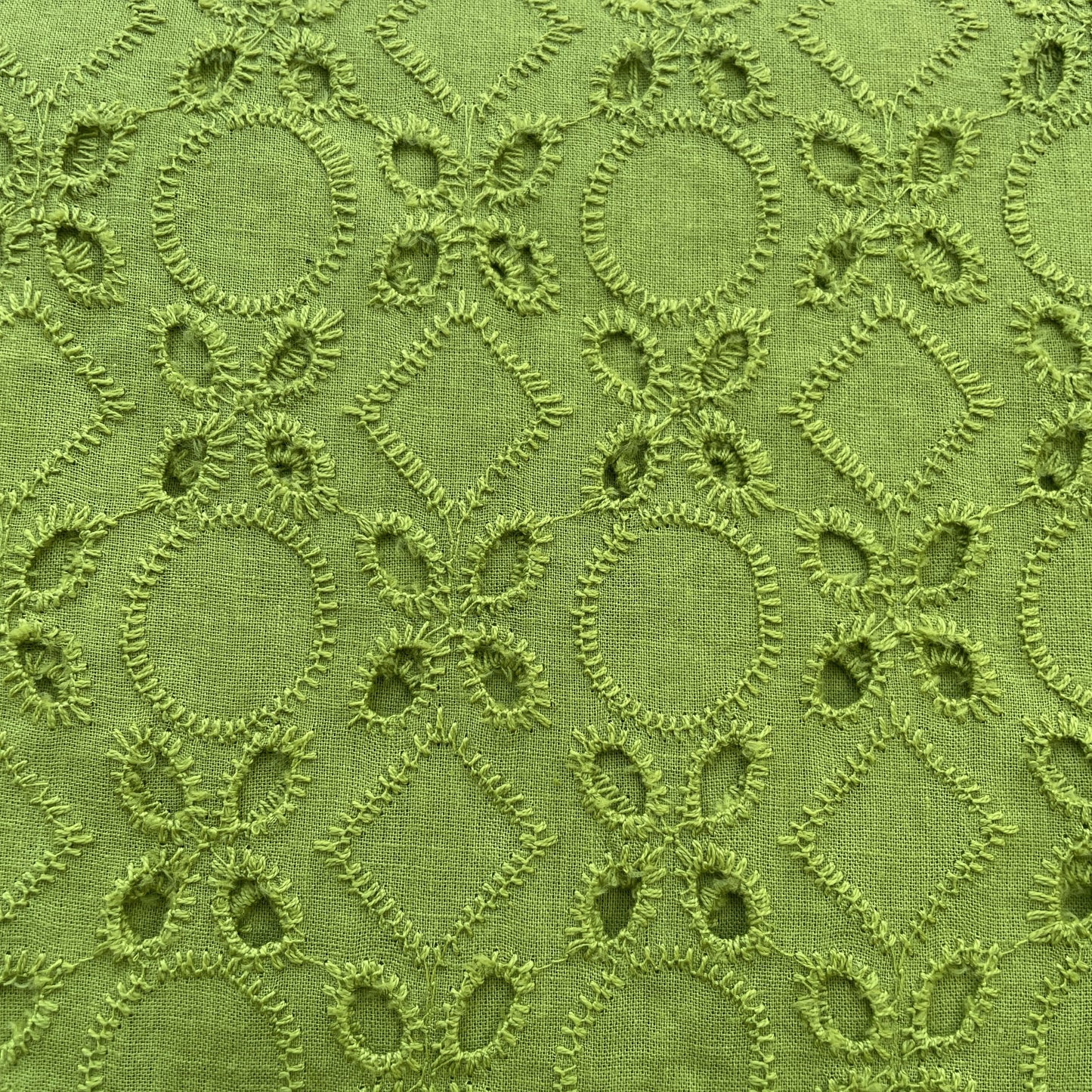Mehandi Green Floral Embroidery Cotton Schiffli Fabric 13819