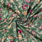 Dark Green Madhubani Print Dola Silk Jacquard Fabric - TradeUNO