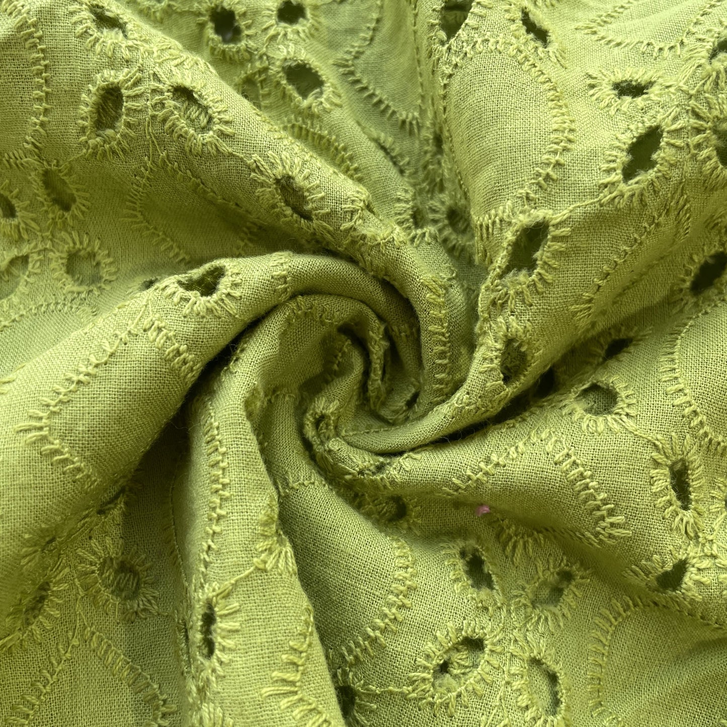 Mehandi Green Floral Embroidery Cotton Schiffli Fabric 13819