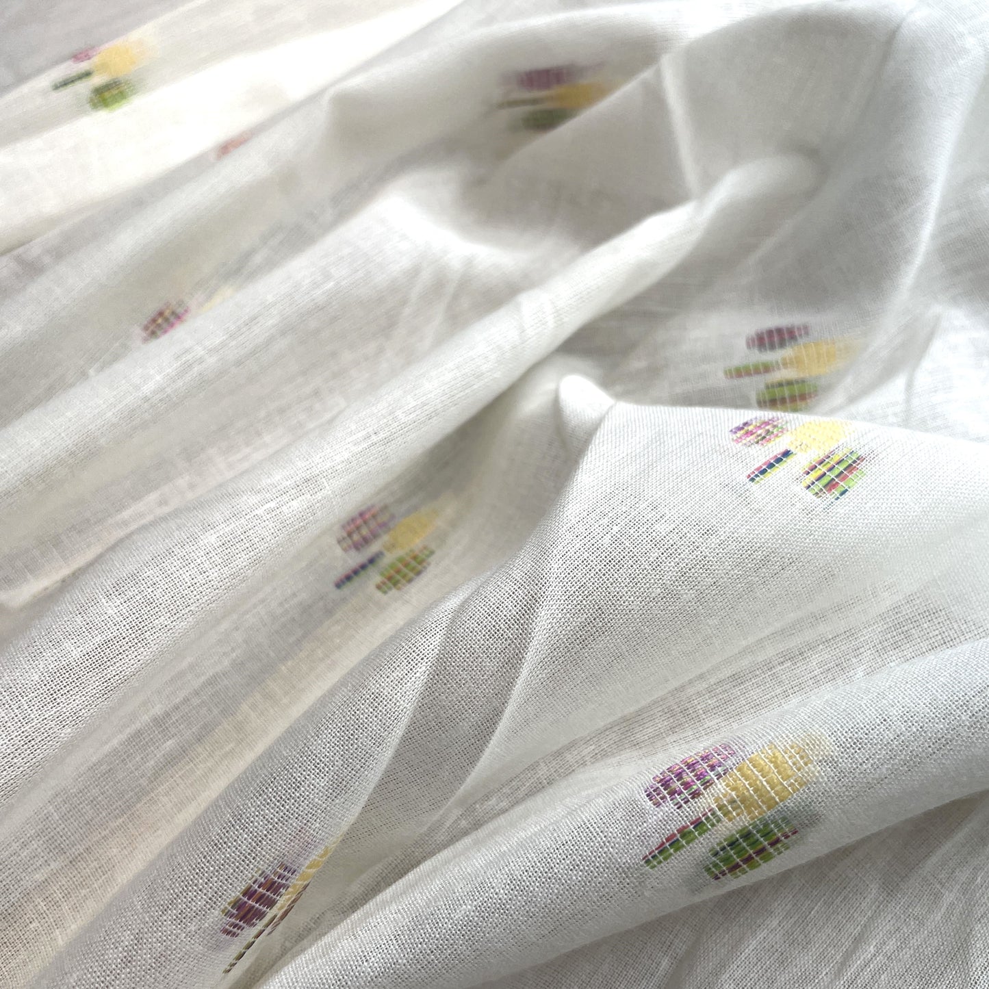 Premium OffWhite Multicolor Buti Dobby Embroidery Dyeable Cotton Fabric